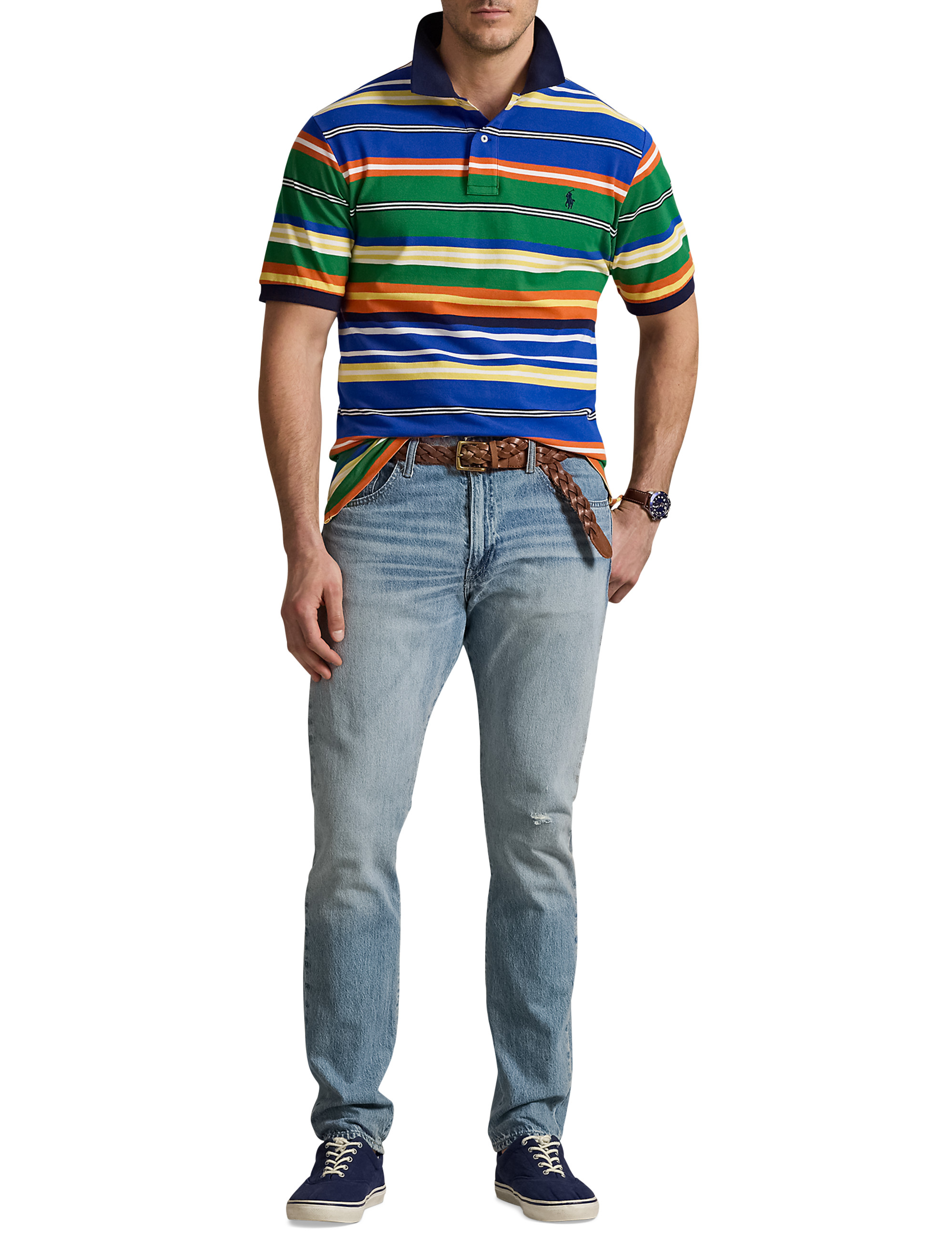 Ralph Lauren キャンディーディッシュ Big + Tall | Polo Ralph Lauren Striped Mesh Polo Shirt | DXL