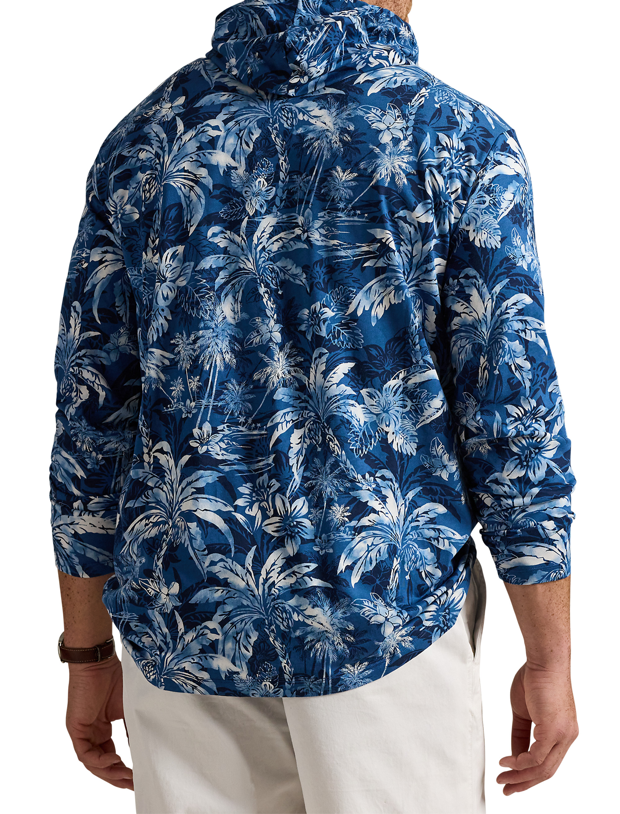 Tropical-Print Long-Sleeve Hooded T-Shirt