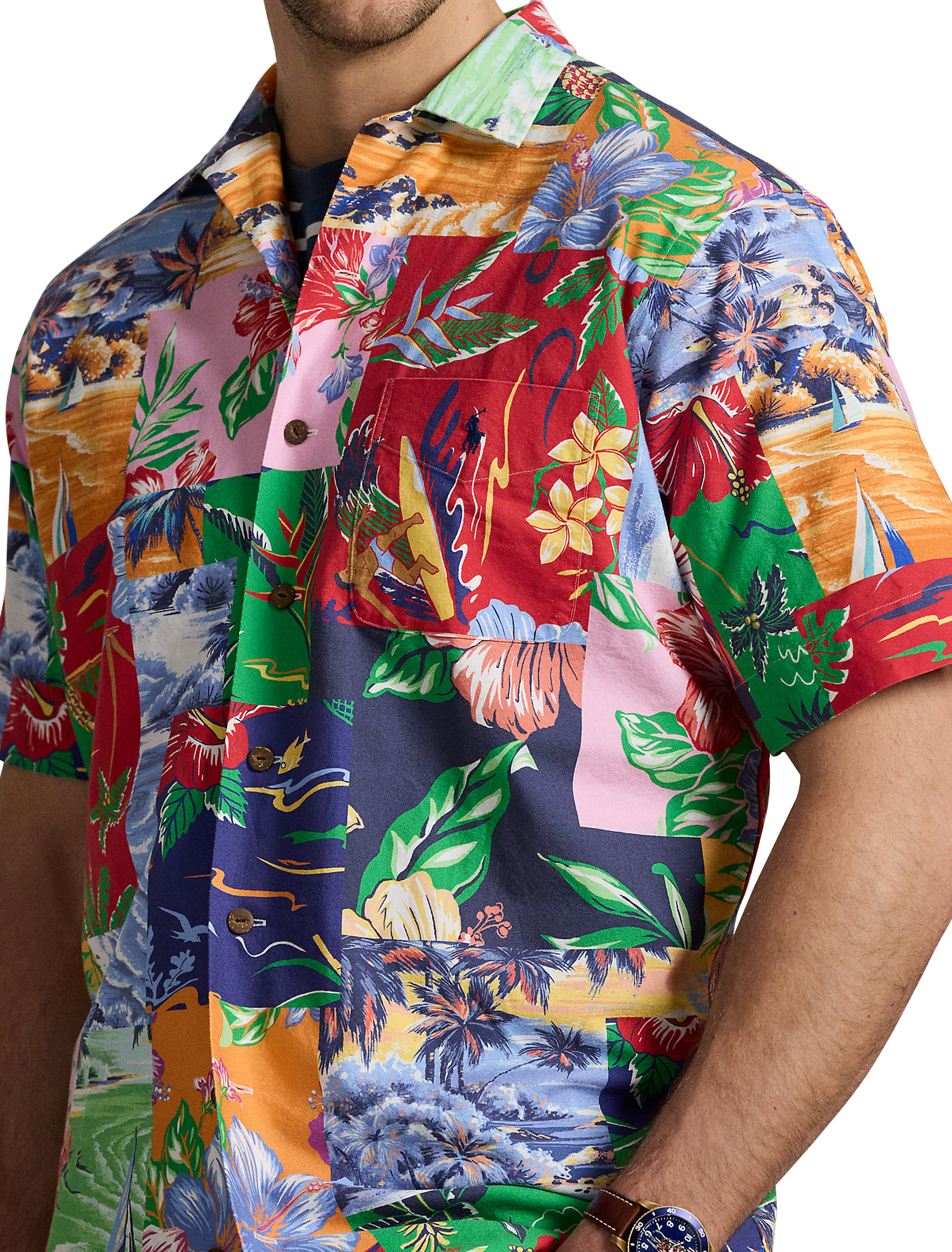 Patchwork-Print Oxford Sport Shirt