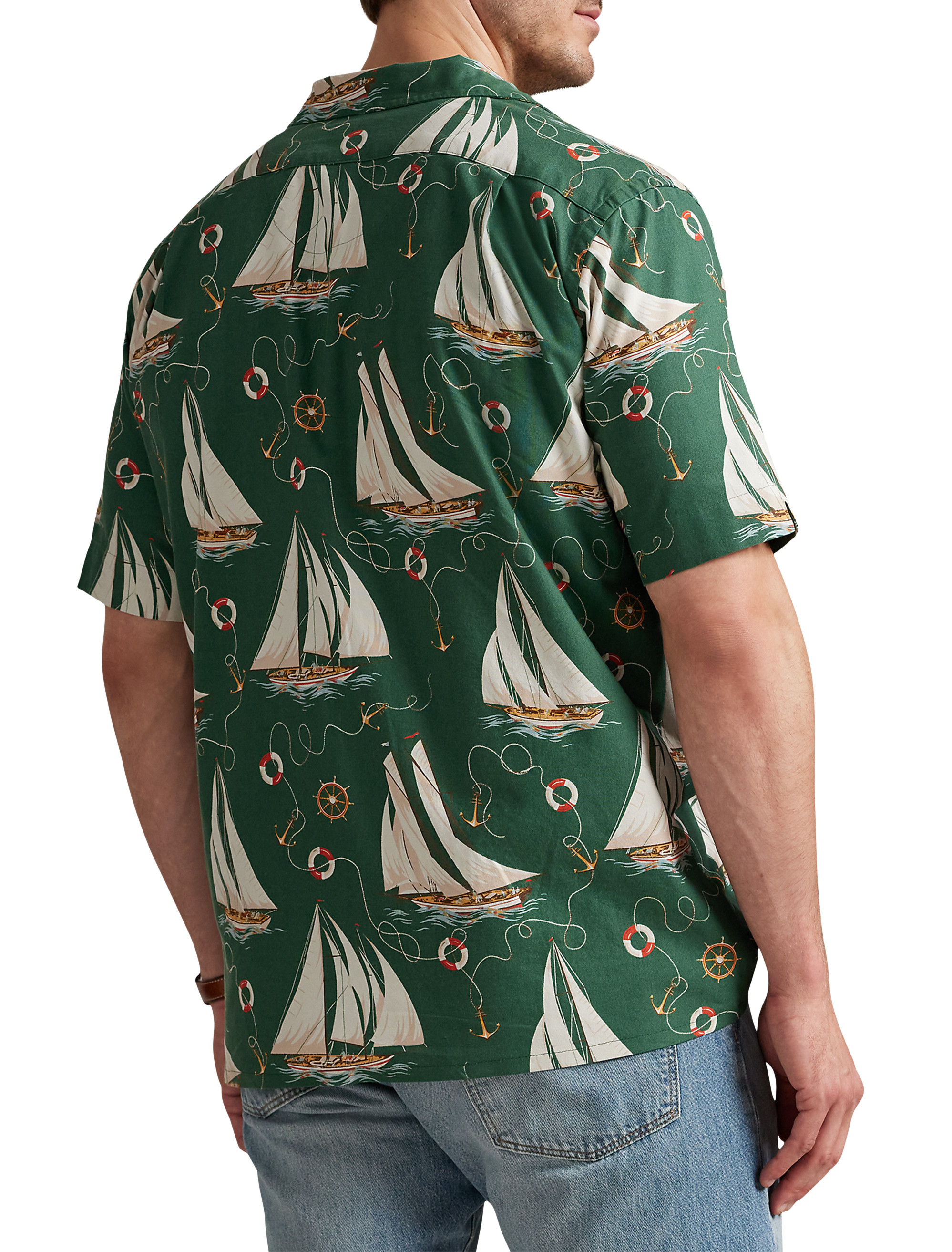 Sailboat-Print Oxford Camp Shirt