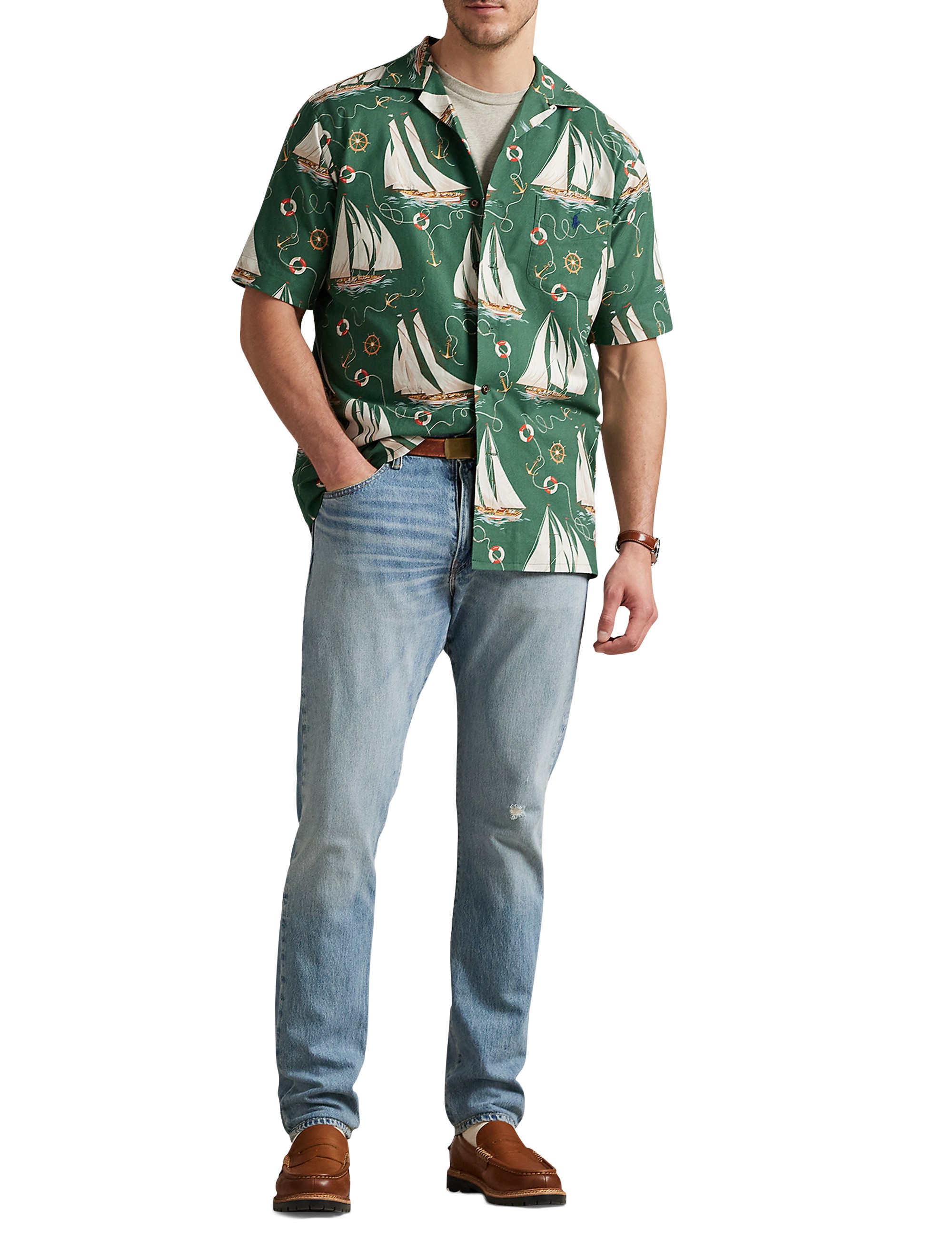Sailboat-Print Oxford Camp Shirt - thumbnail 3