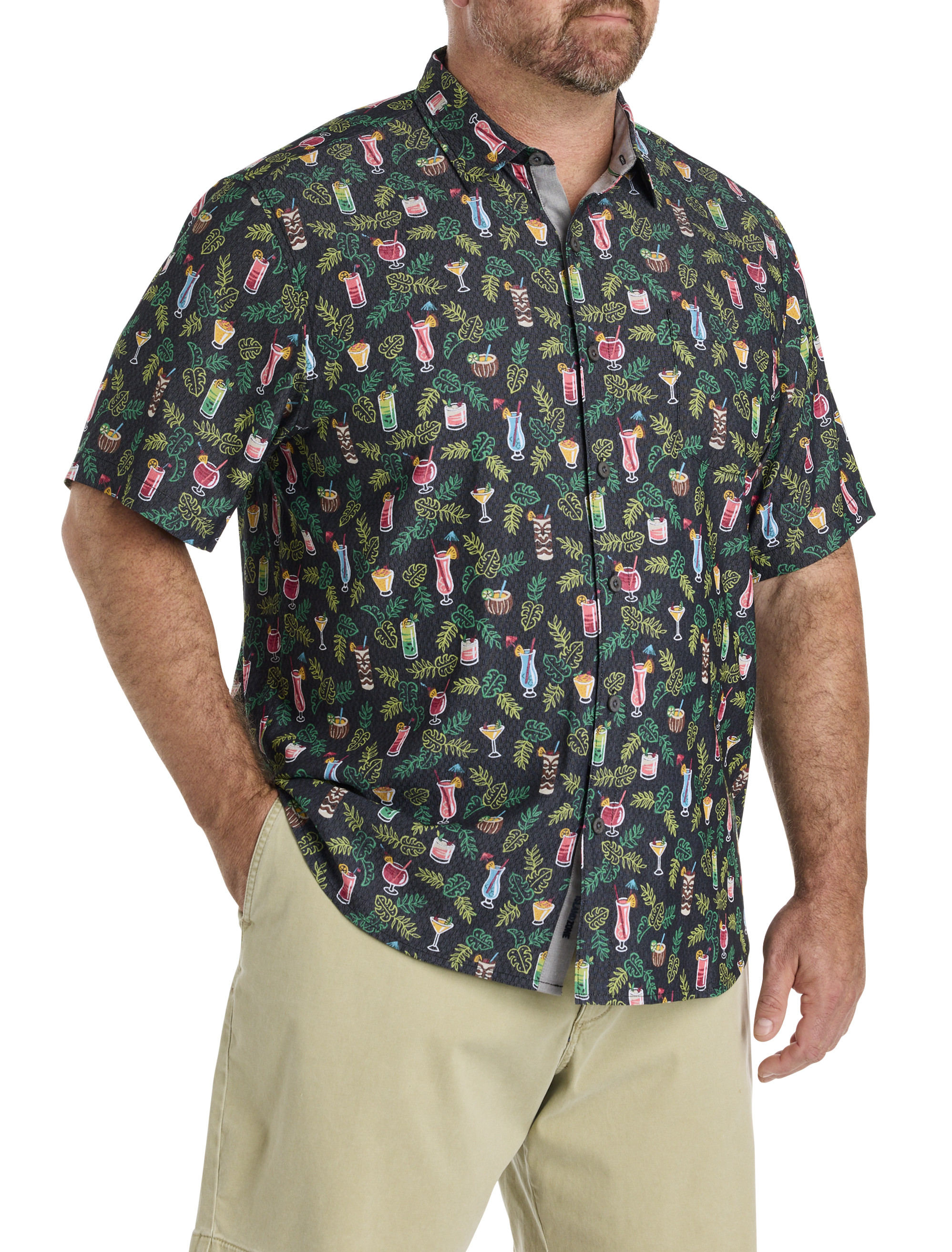 Coastal Ease Midnight Mohito Cocktail Print IslandZone® Sport Shirt