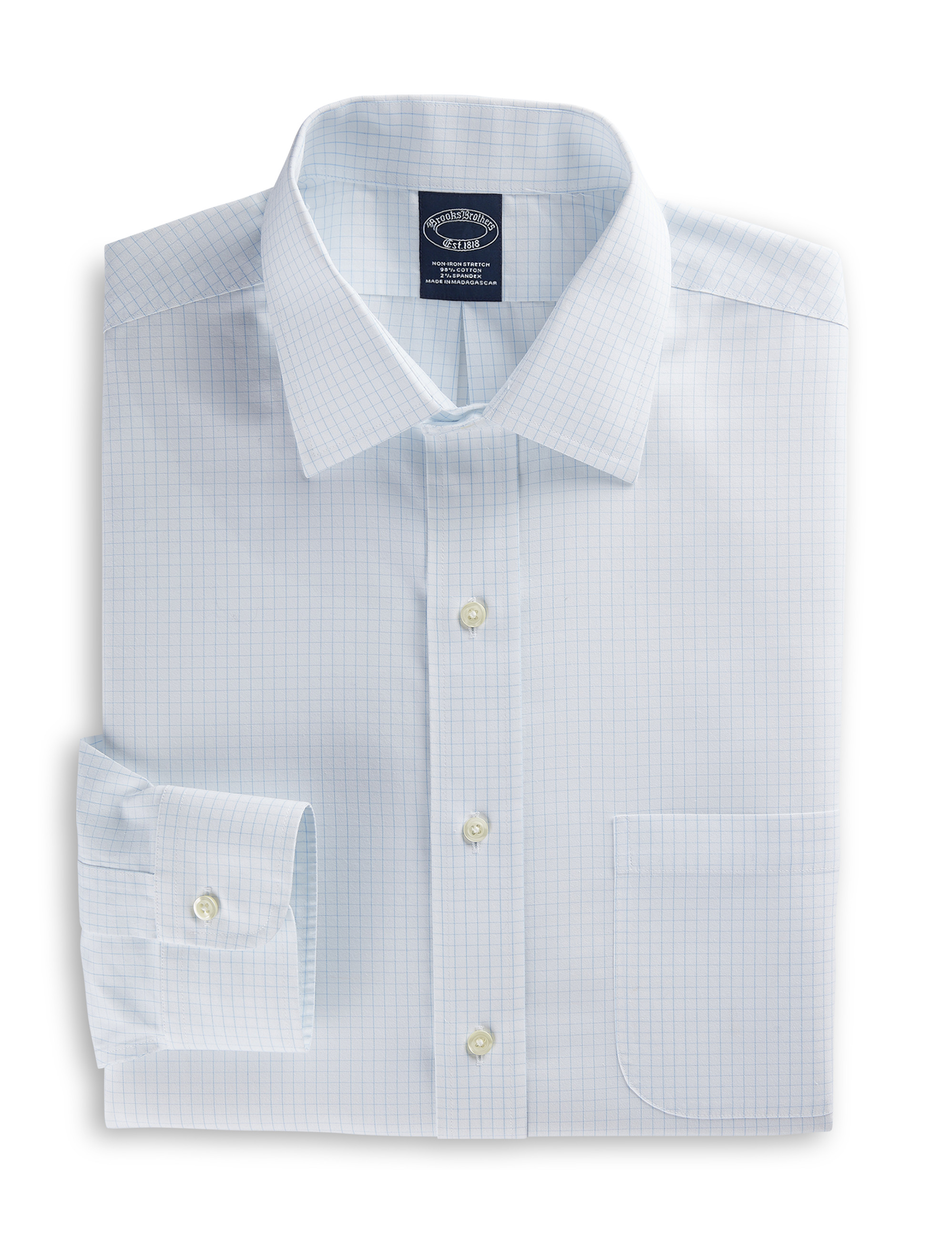 Brooks Brothers Men's Big & Tall Non-Iron Graph Patterned Dress Shirt - Blue - Casual shirts