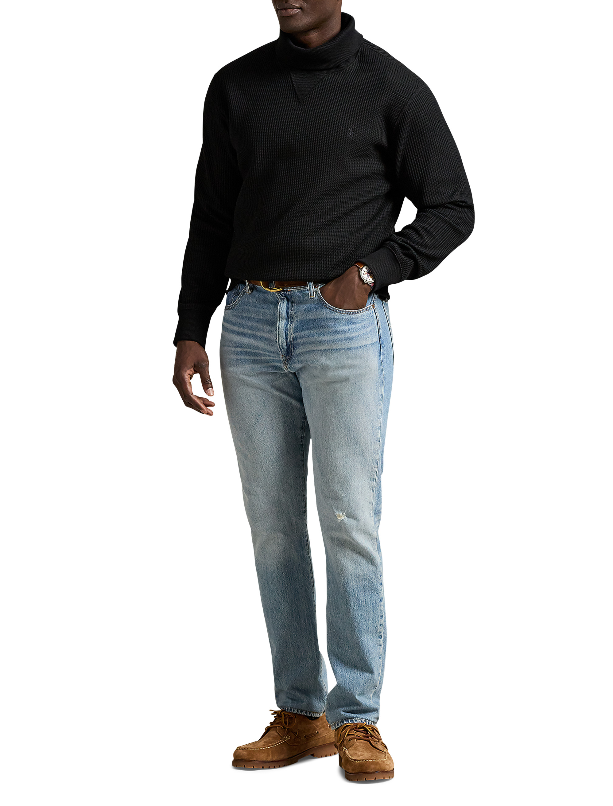 Waffle-Knit Fleece Turtleneck