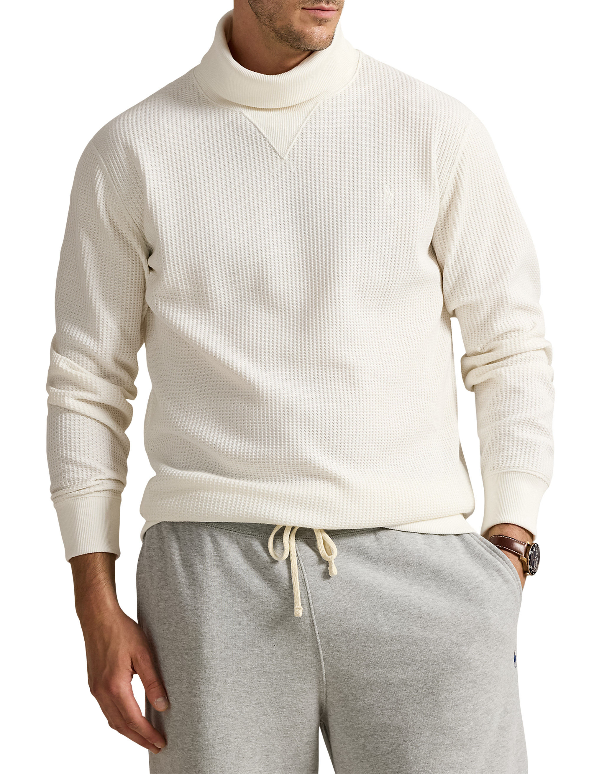 Waffle-Knit Fleece Turtleneck