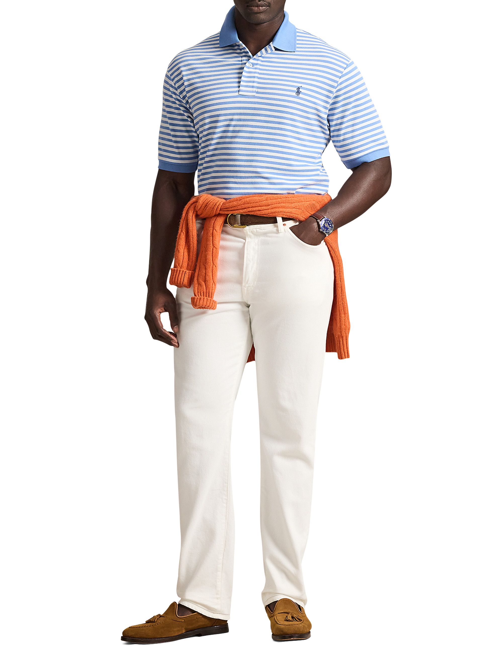 Striped Mesh Polo Shirt