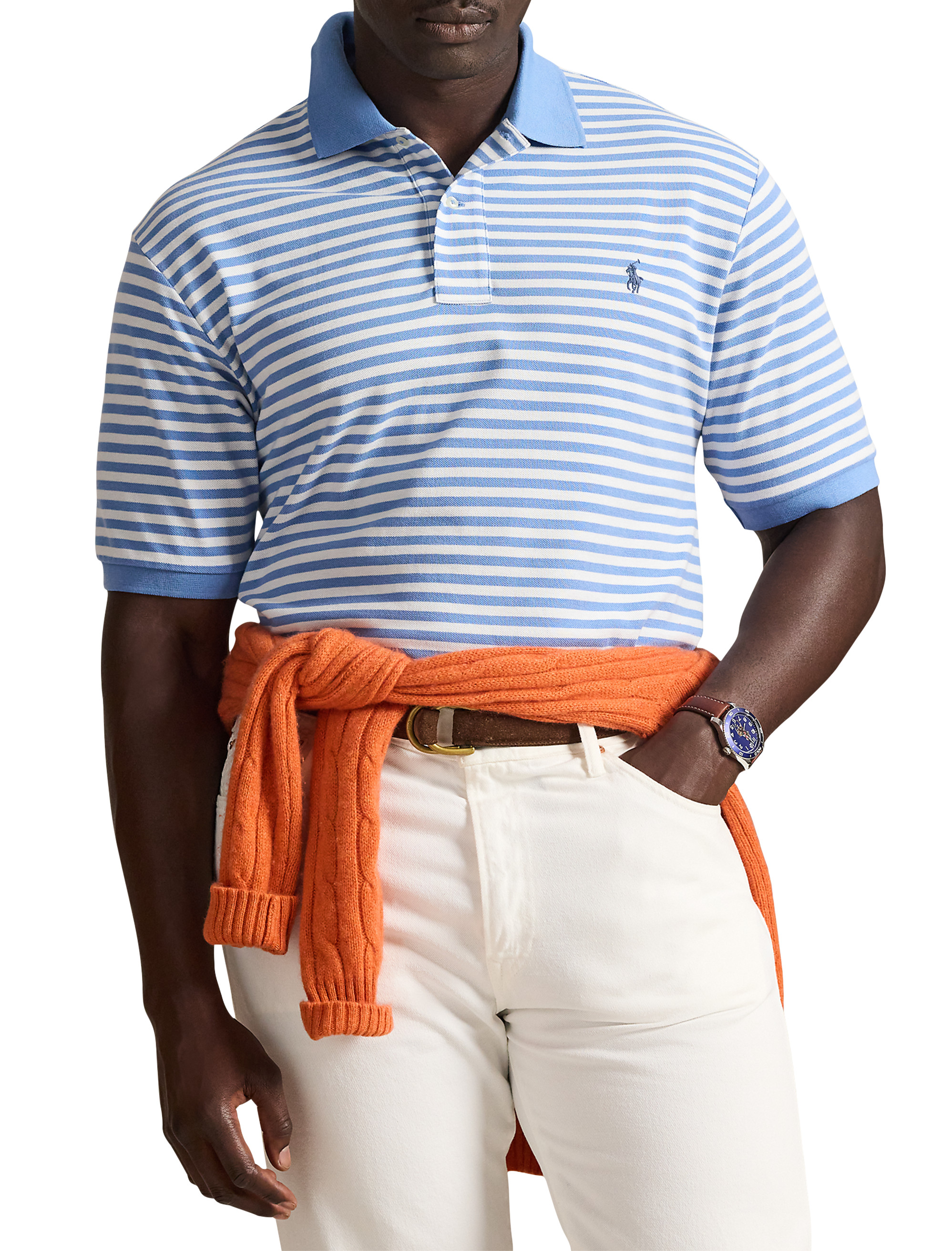 Striped Mesh Polo Shirt