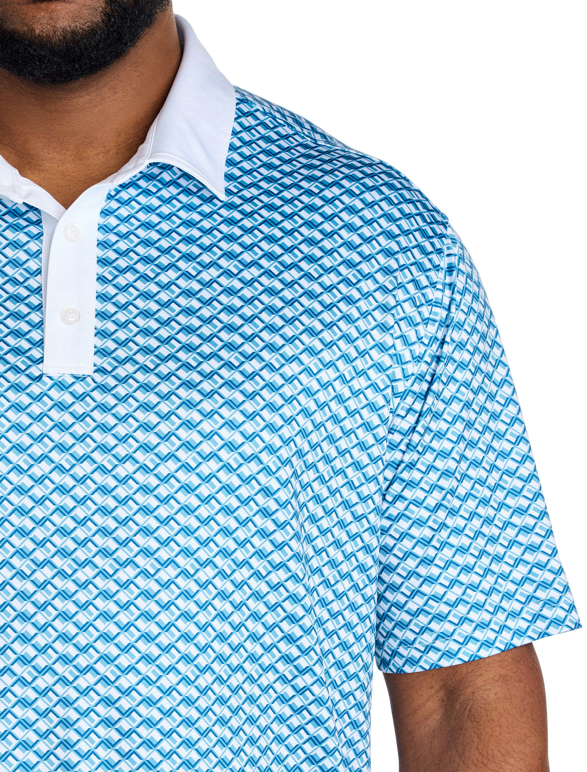 Contrast-Placket Diamond Printed Polo Shirt