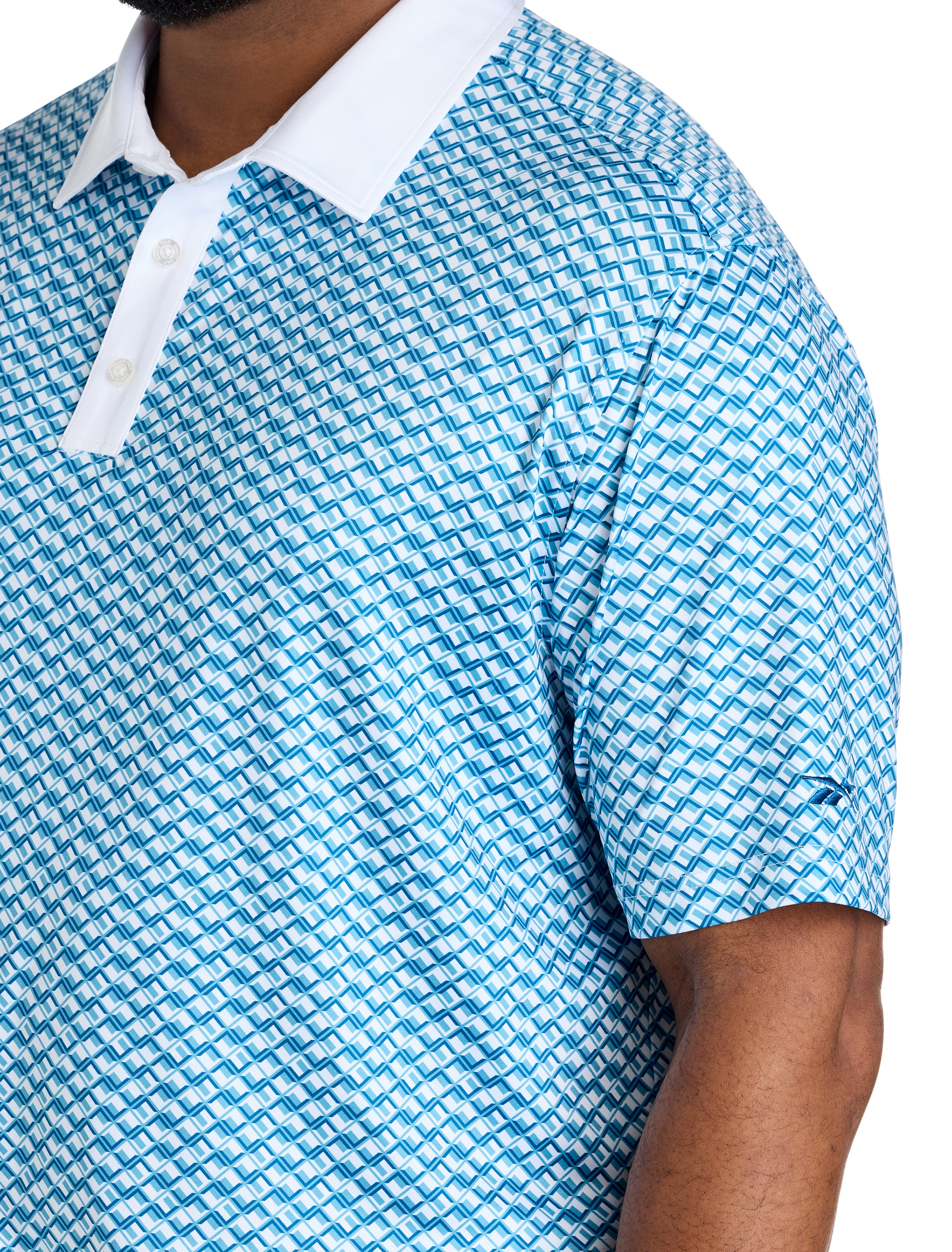 Contrast-Placket Diamond Printed Polo Shirt