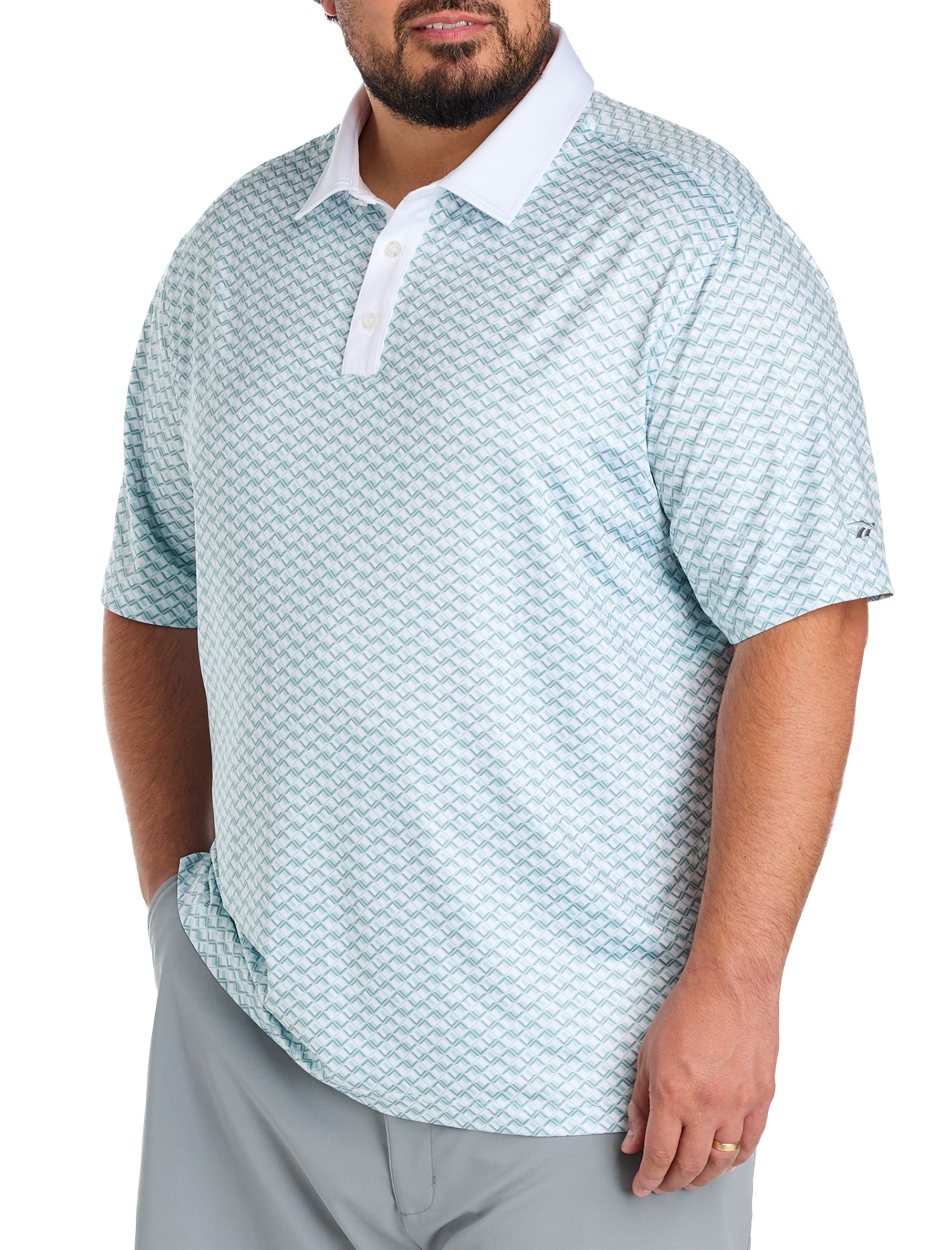Contrast-Placket Diamond Printed Polo Shirt - thumbnail 4