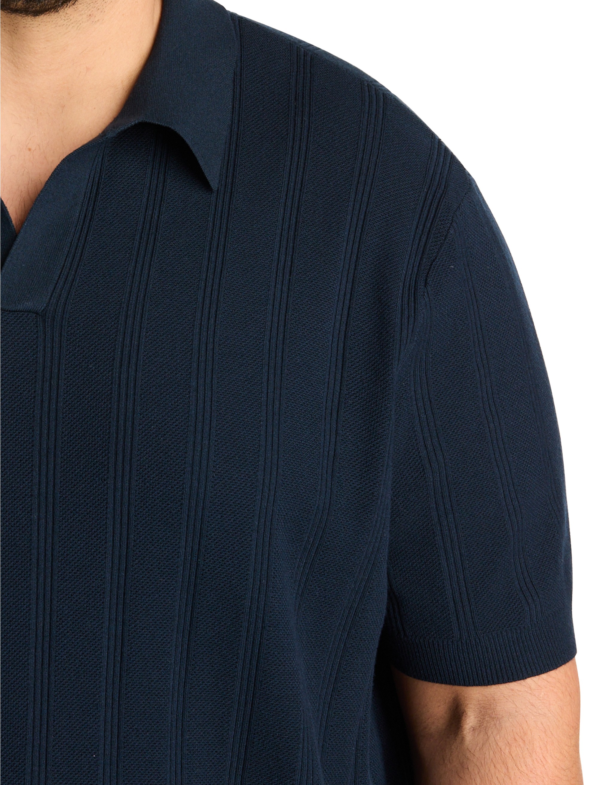 Mesh Striped Sweater Polo Shirt - thumbnail 2