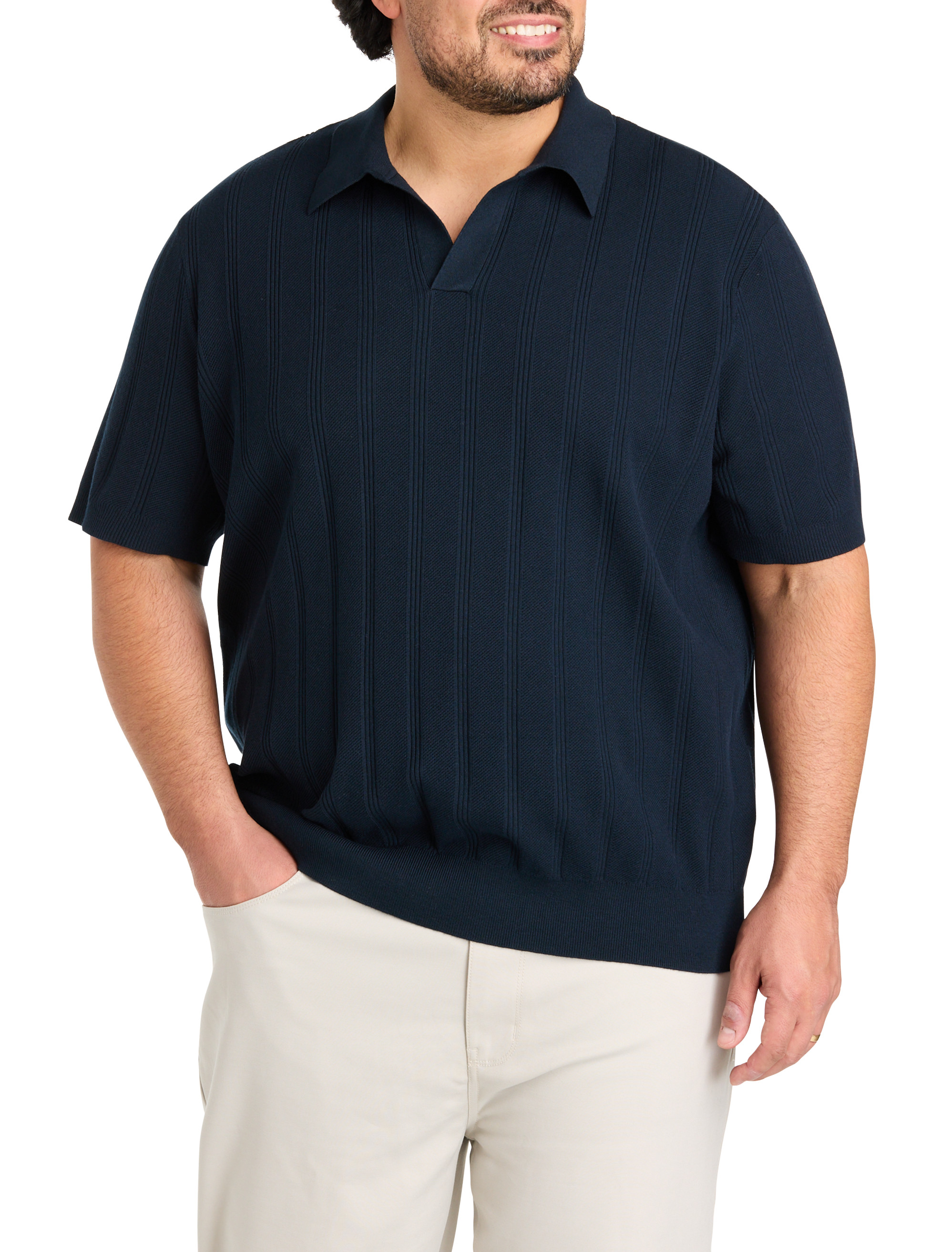 Big + Tall | Perry Ellis Mesh Striped Sweater Polo Shirt | DXL