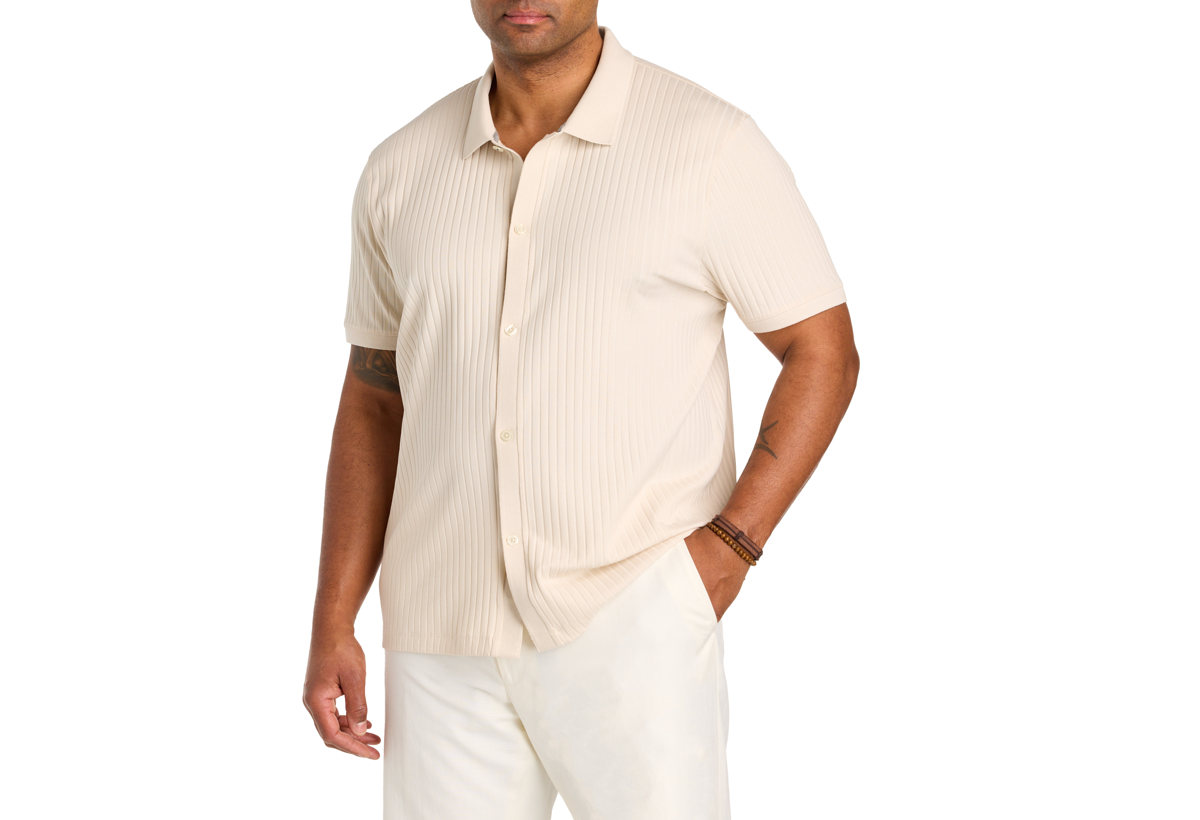 Ribbed Jacquard Button-Front Polo Shirt