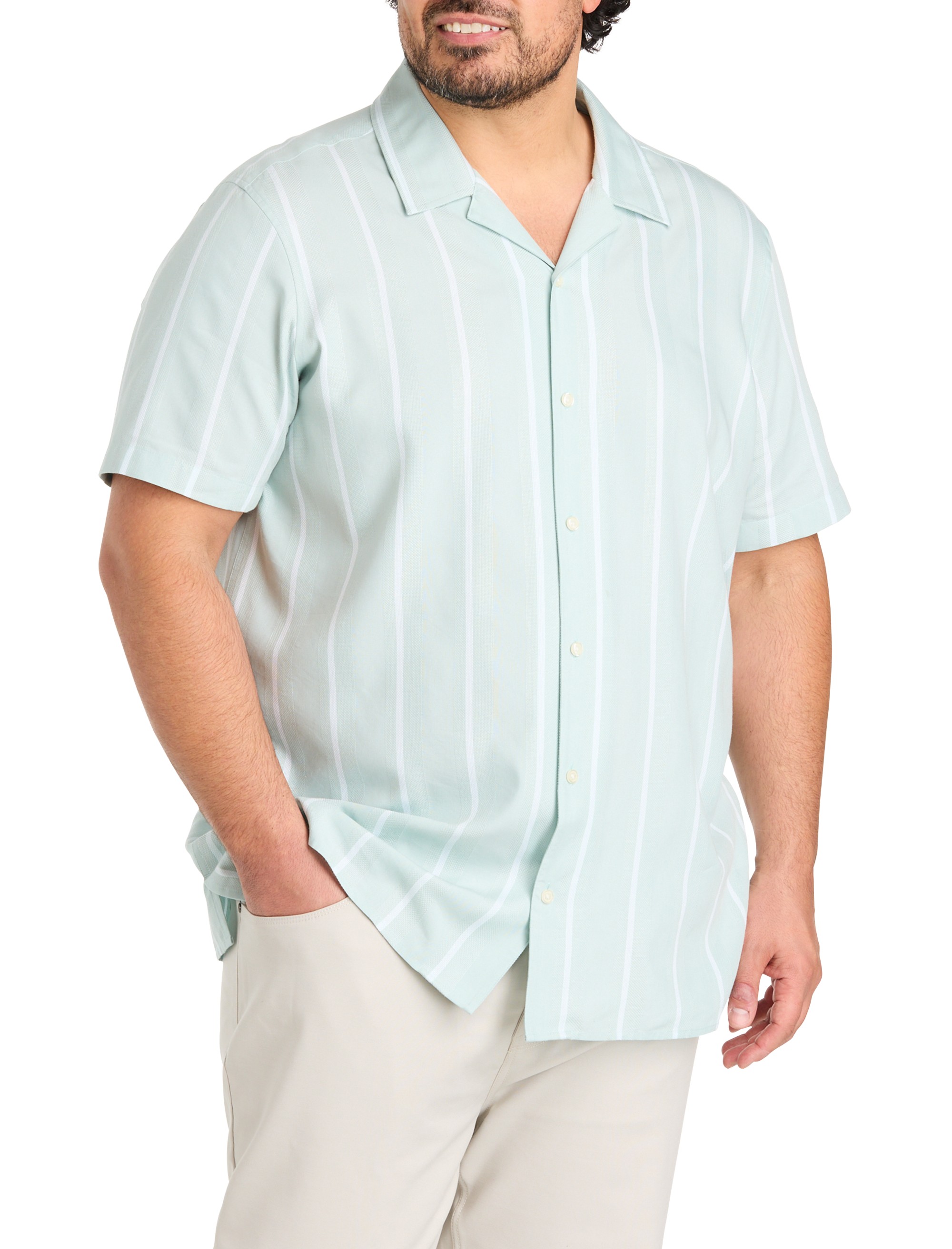 Textured Stripe Camp Shirt