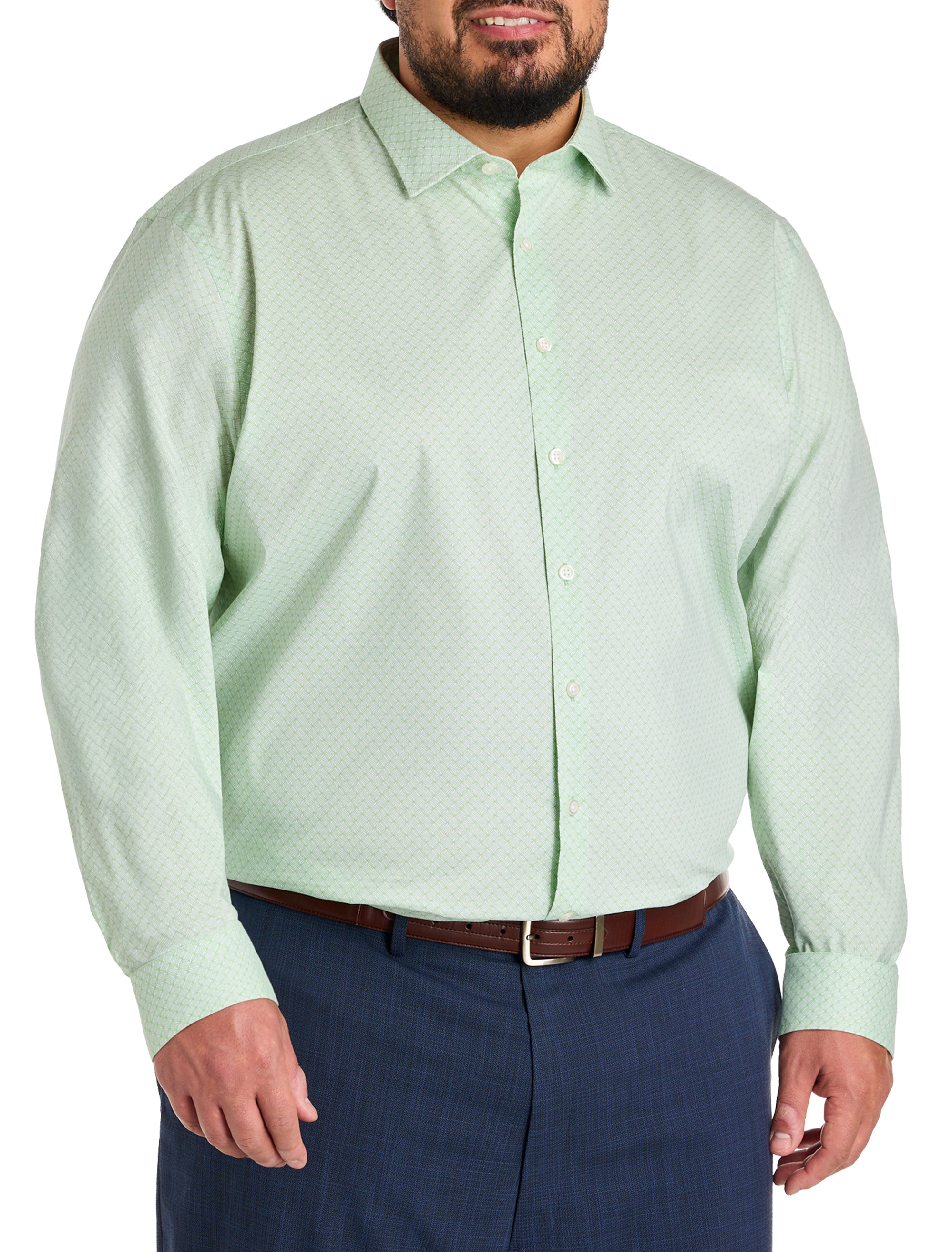 Wrinkle-Resistant Abstract Grid Patterned Dress Shirt