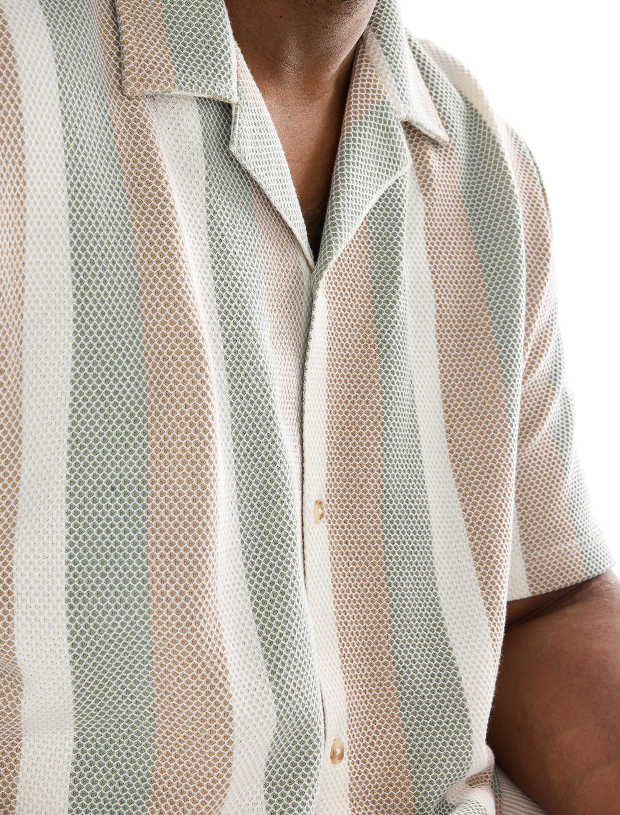 Textured Stripe Button-Front Polo Shirt