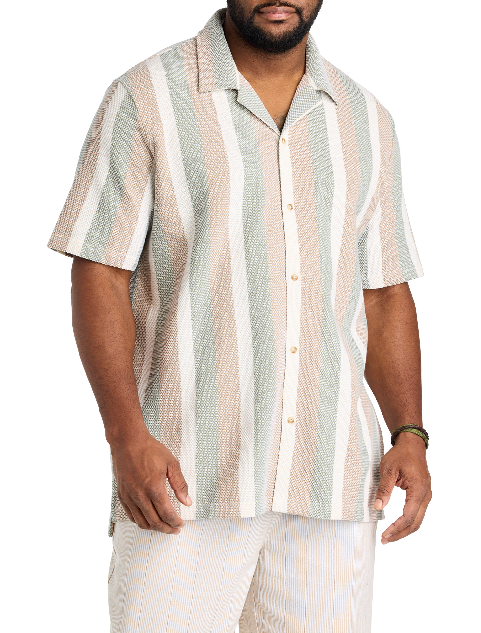Textured Stripe Button-Front Polo Shirt