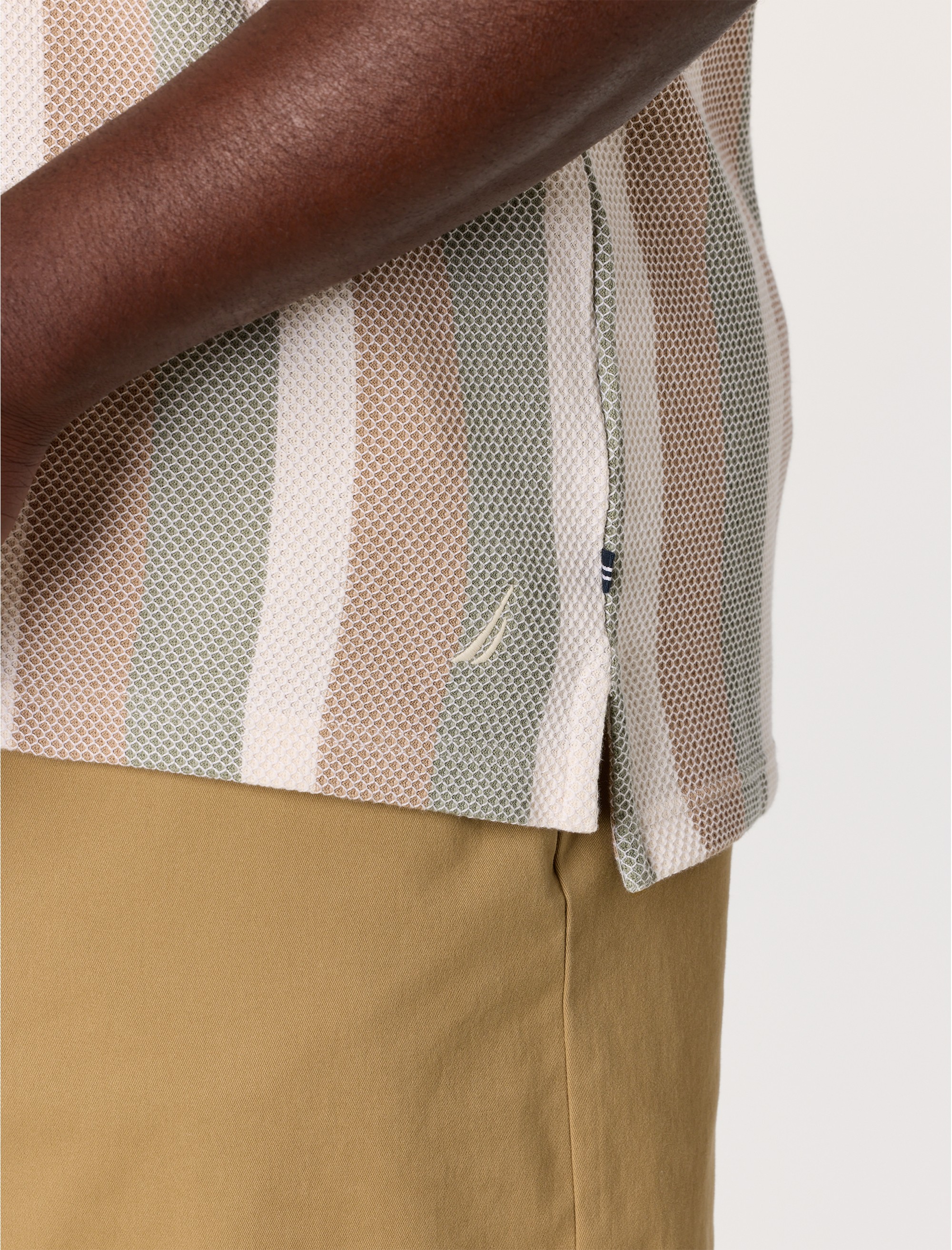 Textured Stripe Button-Front Polo Shirt - thumbnail 3