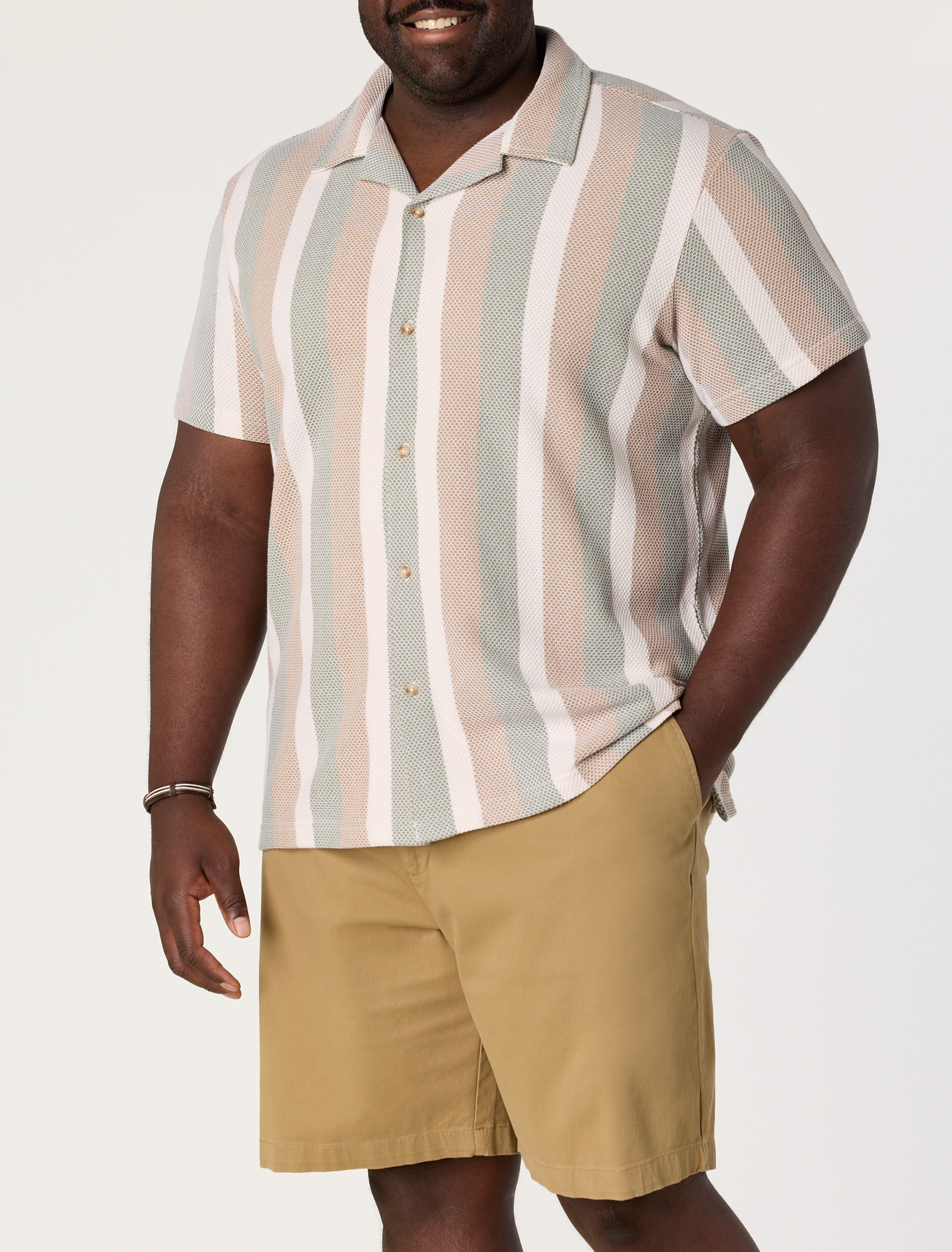 Textured Stripe Button-Front Polo Shirt