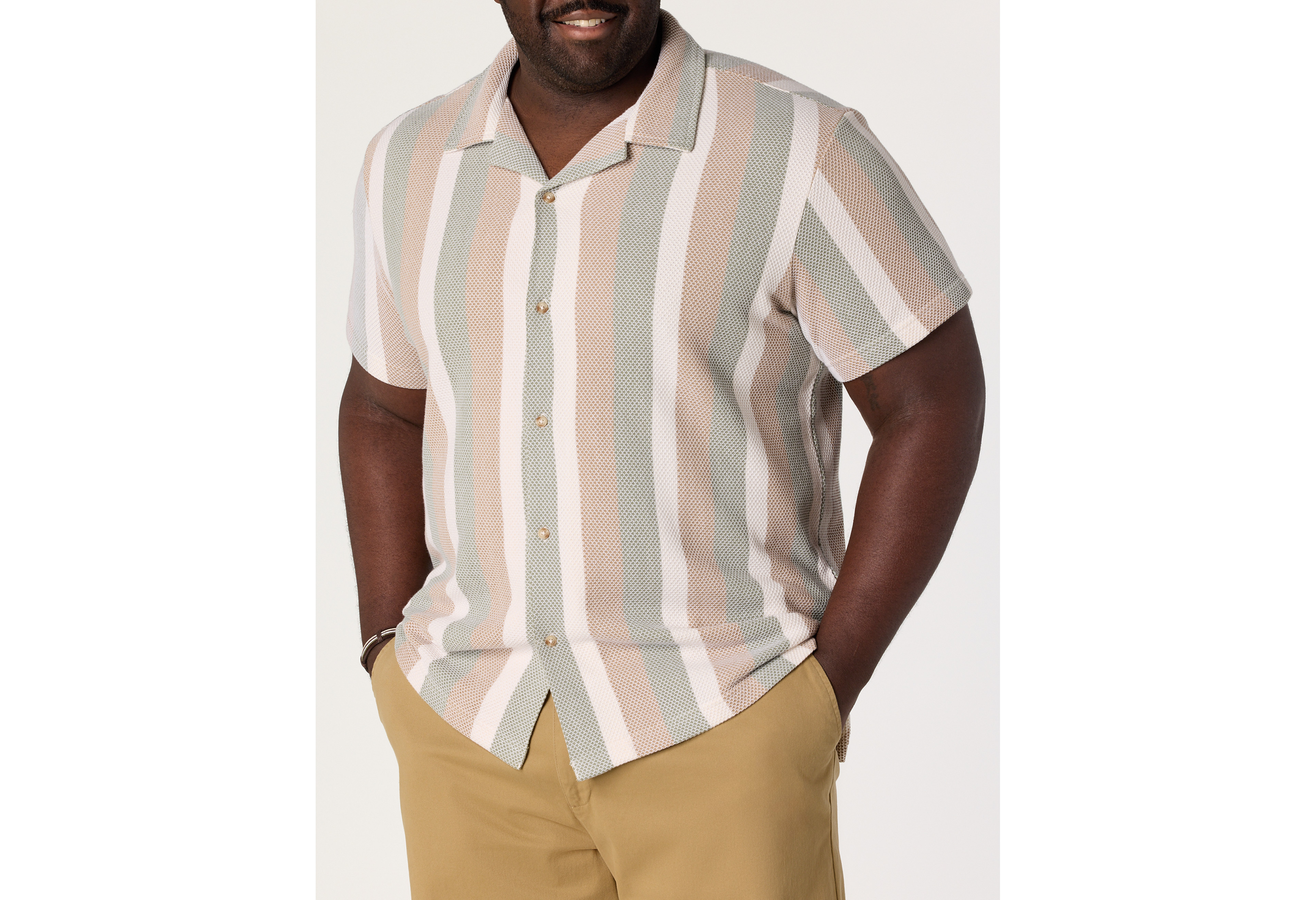 Textured Stripe Button-Front Polo Shirt