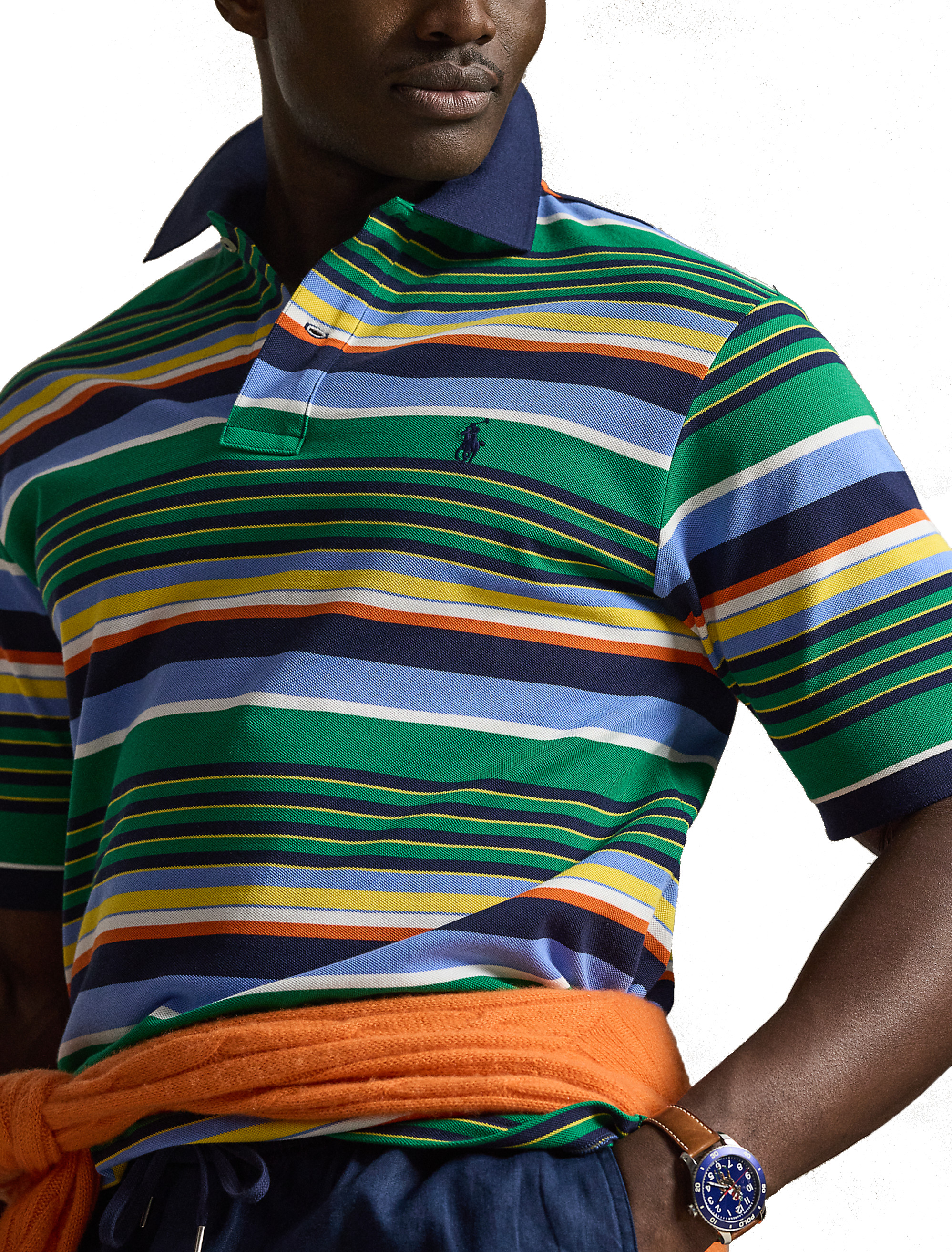 Mesh Multi-Striped Polo Shirt