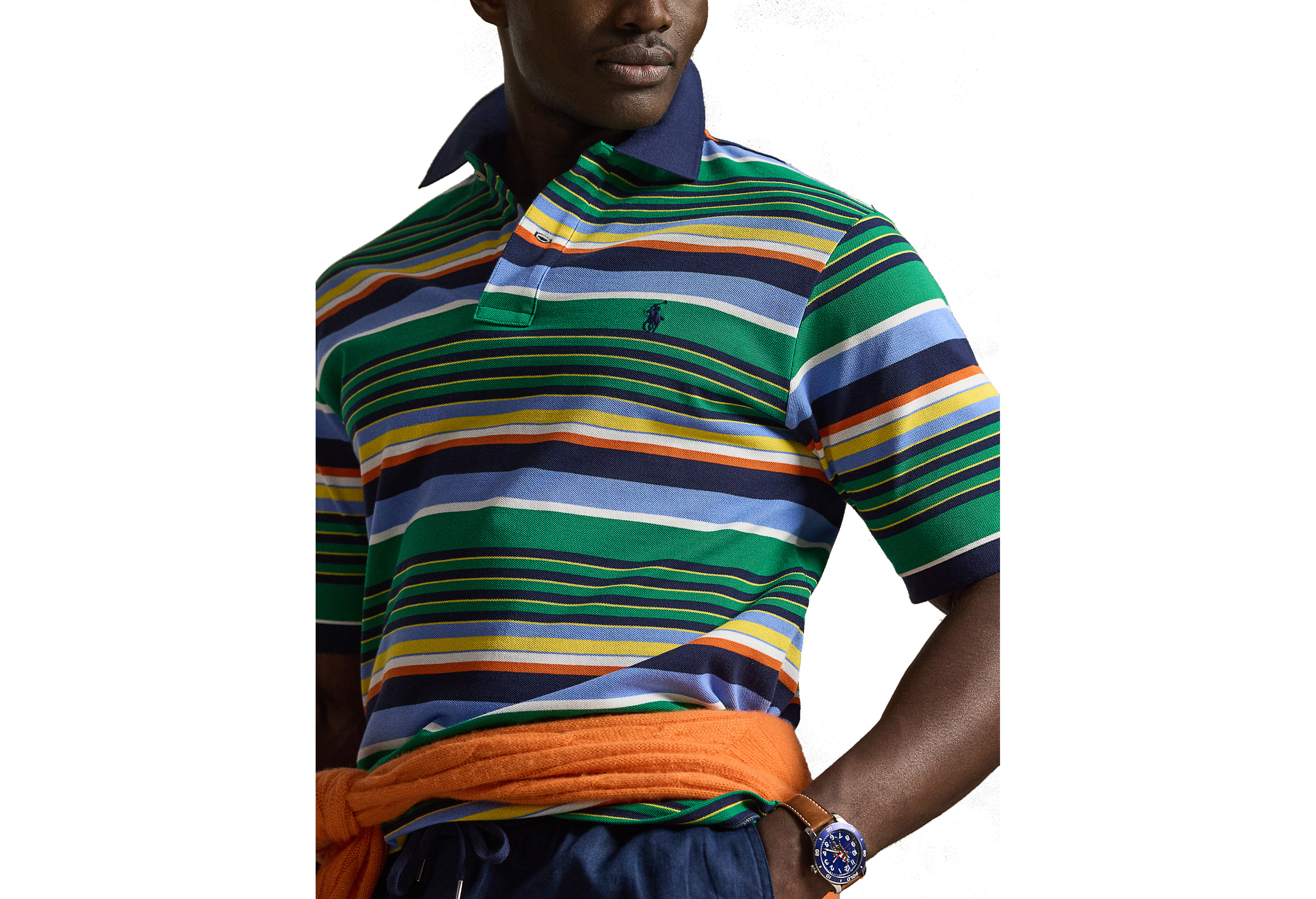 Mesh Multi-Striped Polo Shirt