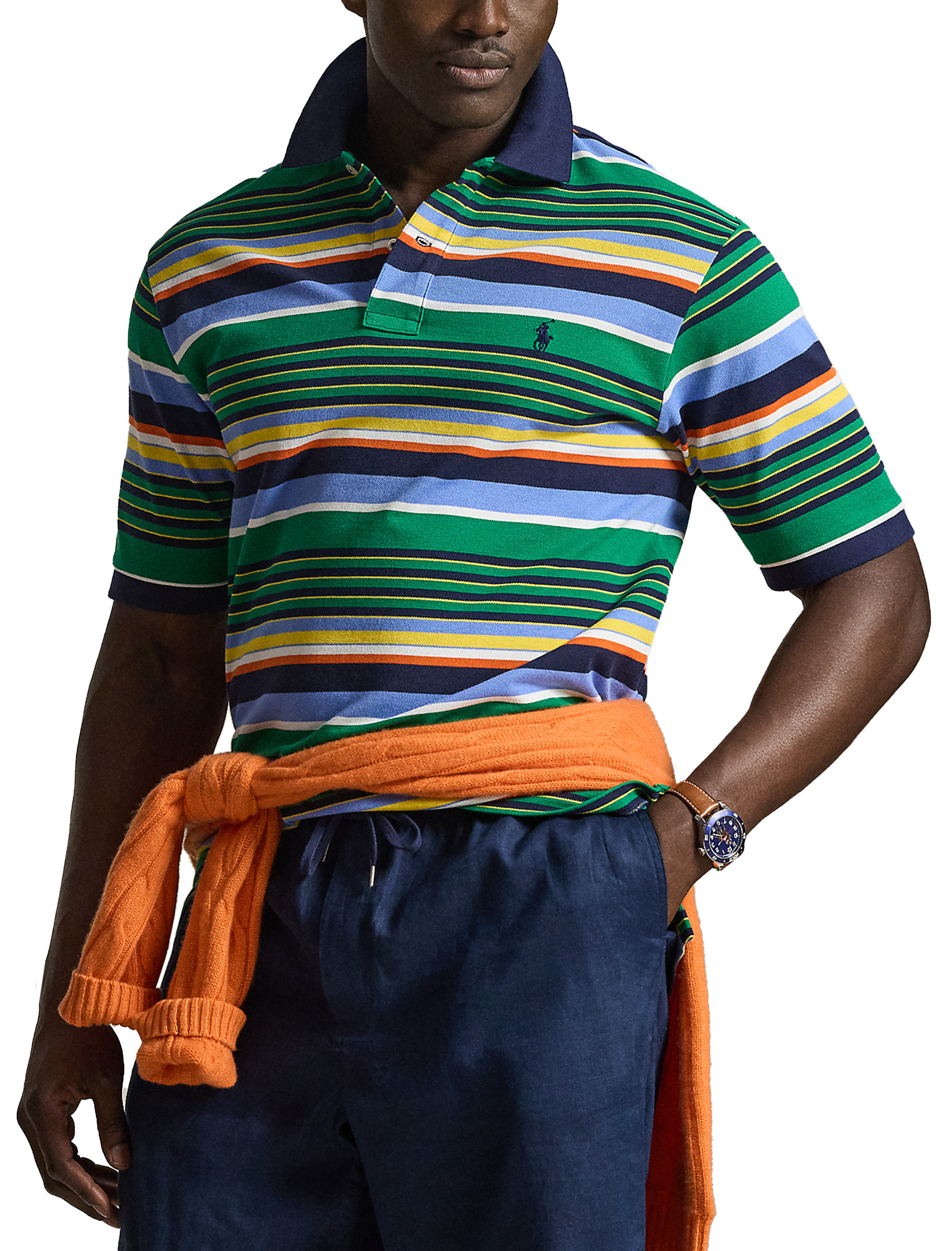 Mesh Multi-Striped Polo Shirt