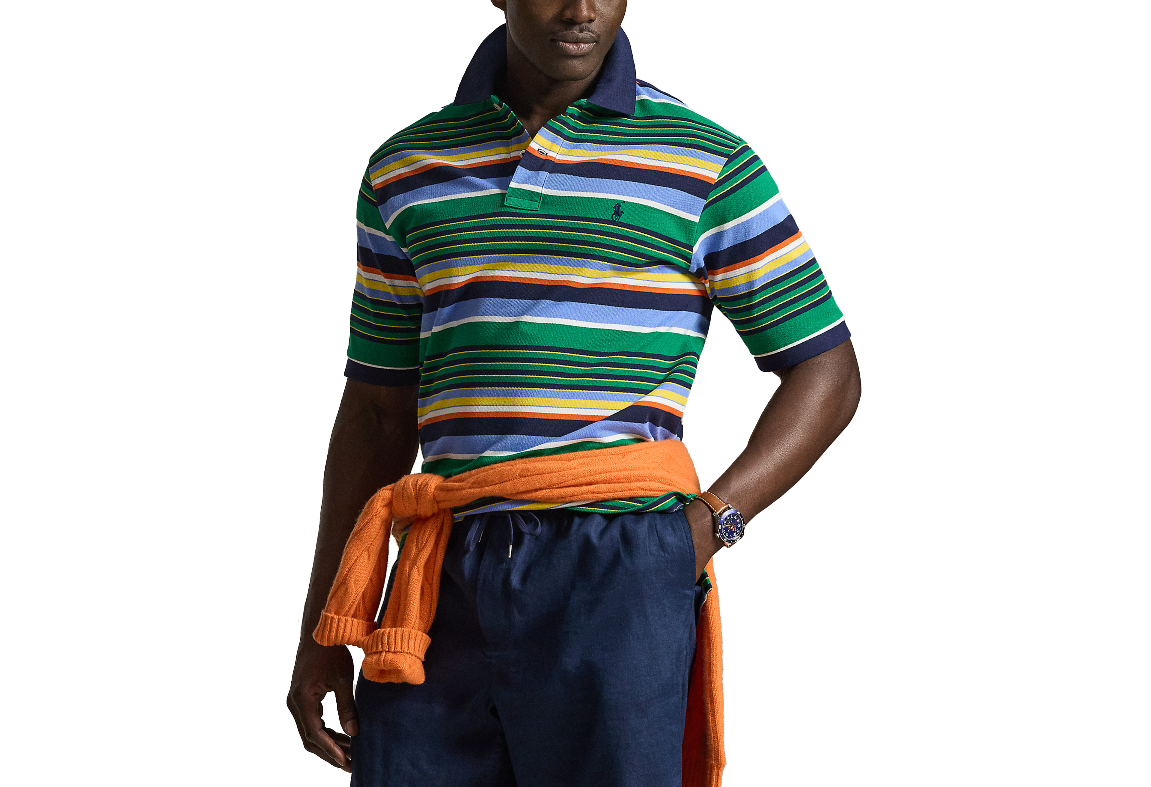 Mesh Multi-Striped Polo Shirt