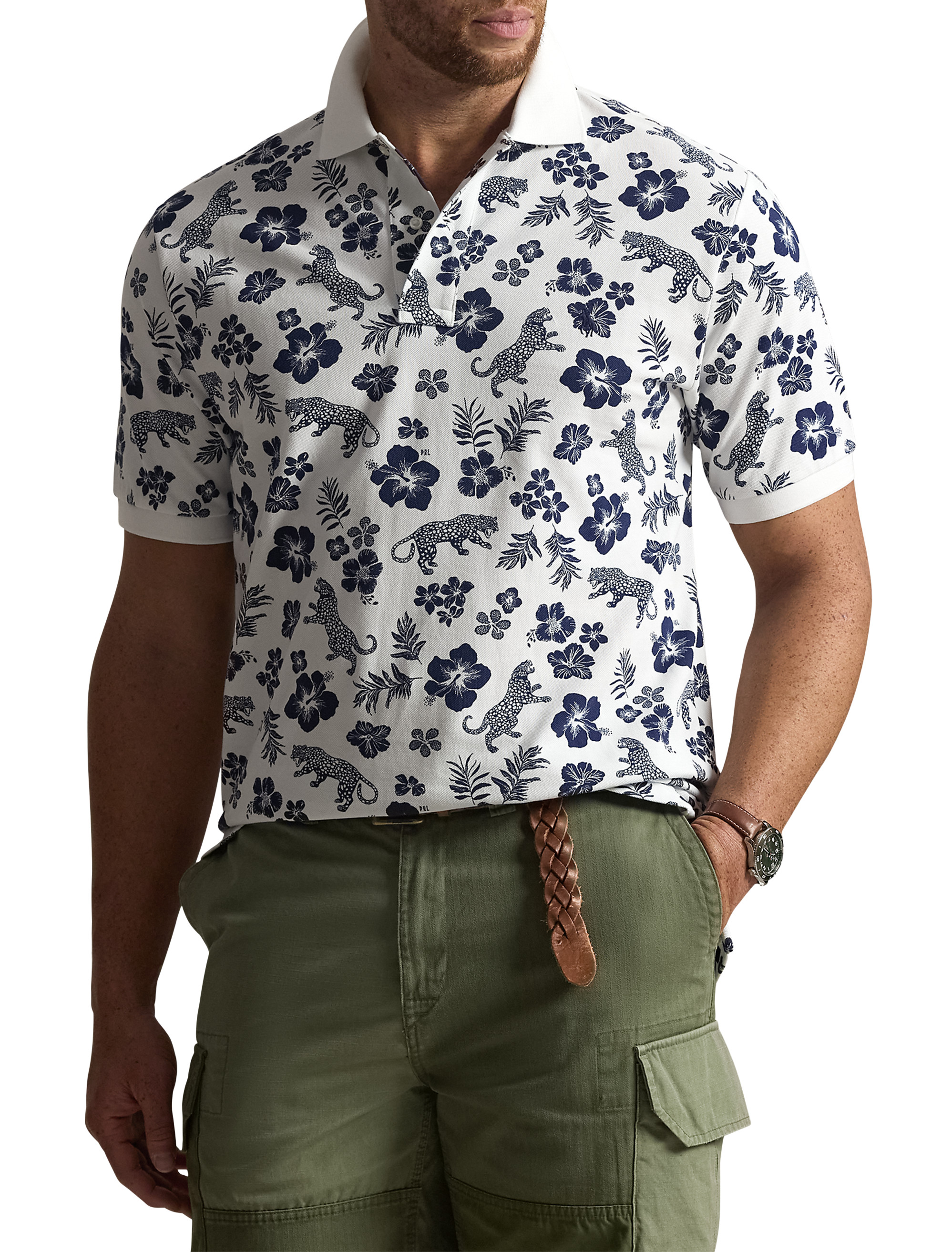 Tropical Floral Mesh Polo Shirt