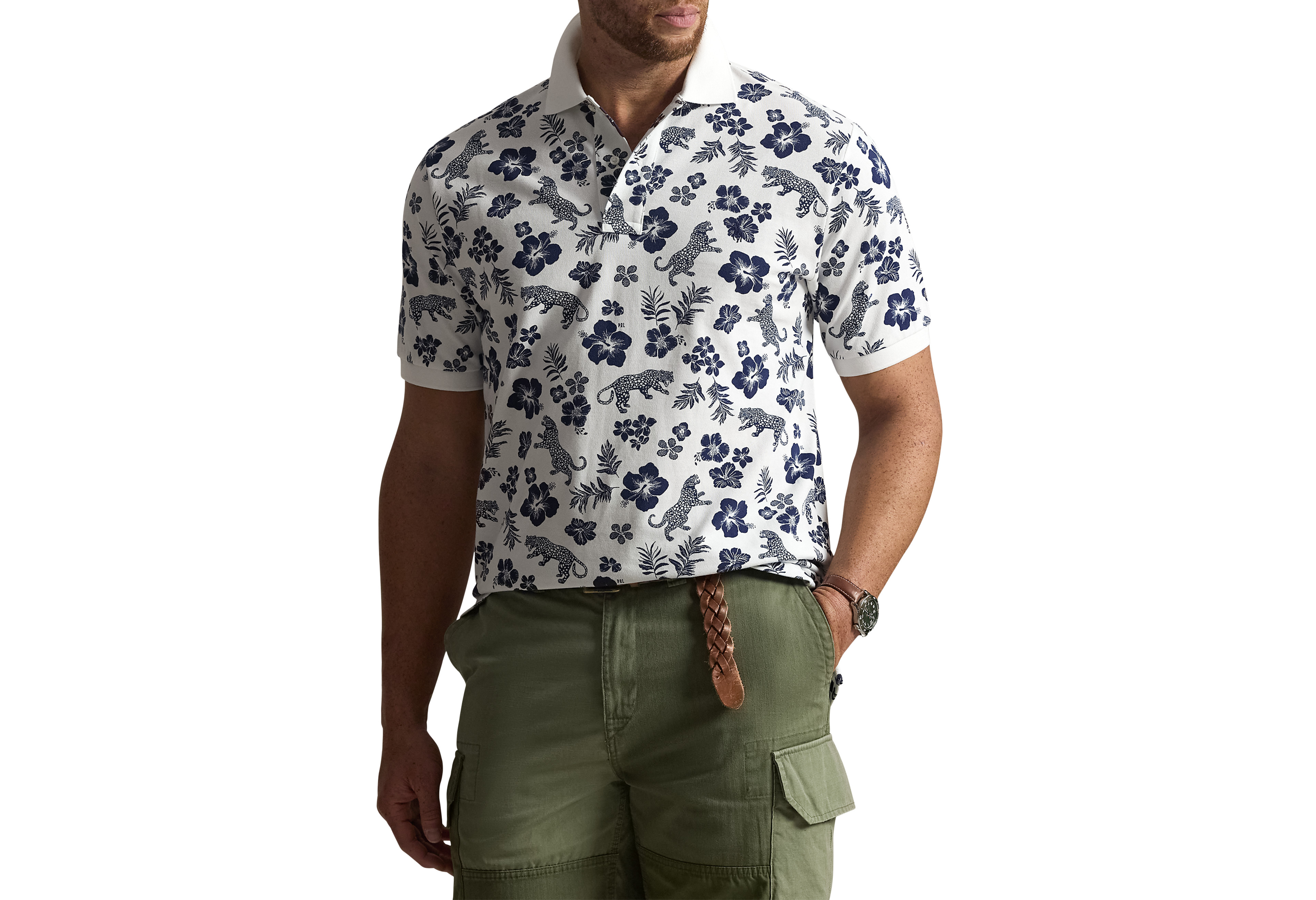 Tropical Floral Mesh Polo Shirt