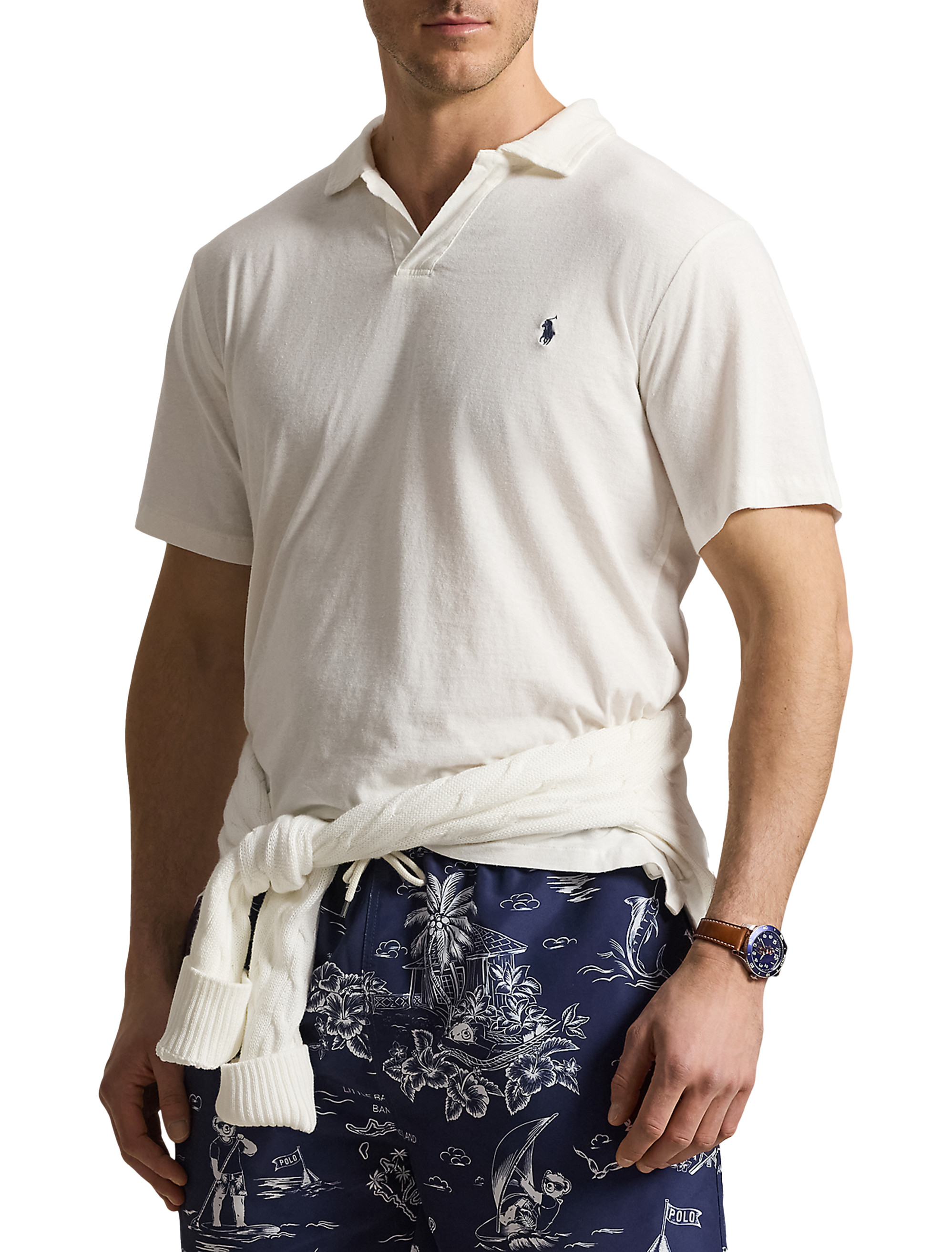 Cotton-Blend Johnny Collar Polo Shirt