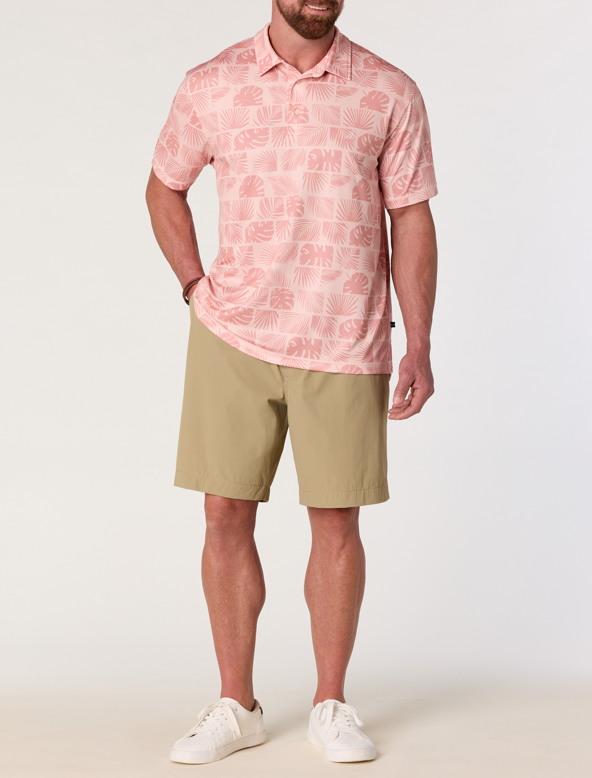 Stamped Floral Performance Polo Shirt