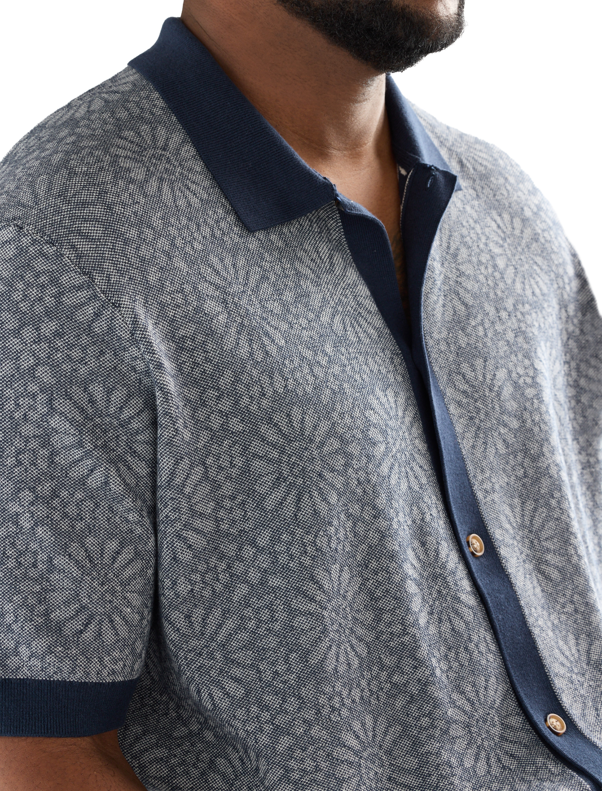 Jacquard Button-Front Sweater Polo Shirt