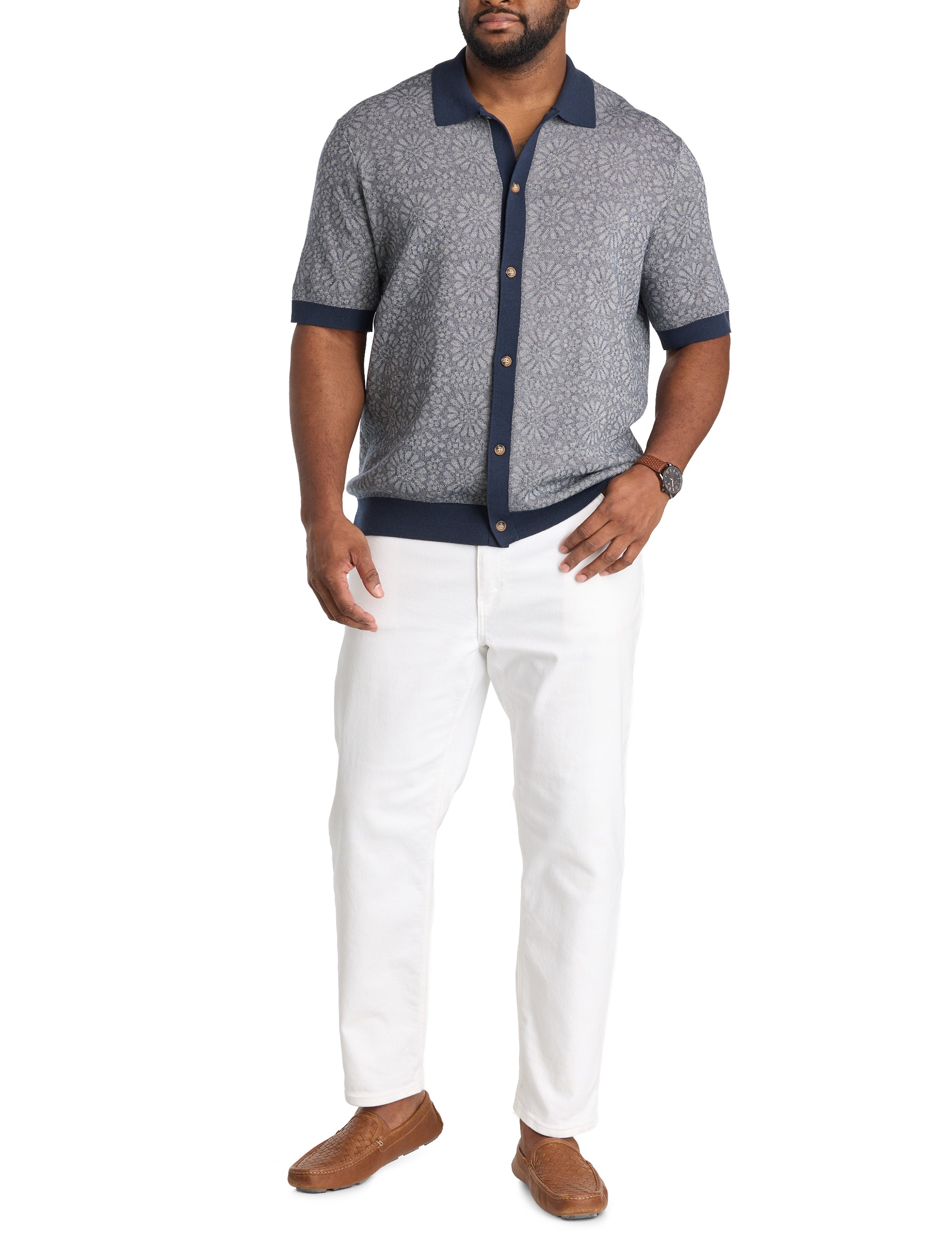 Jacquard Button-Front Sweater Polo Shirt - thumbnail 2