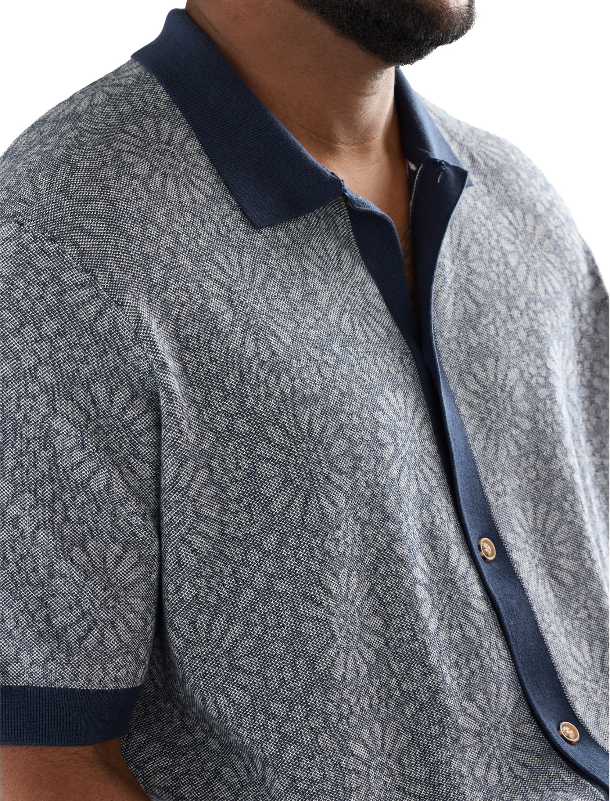 Jacquard Button-Front Sweater Polo Shirt - thumbnail 3