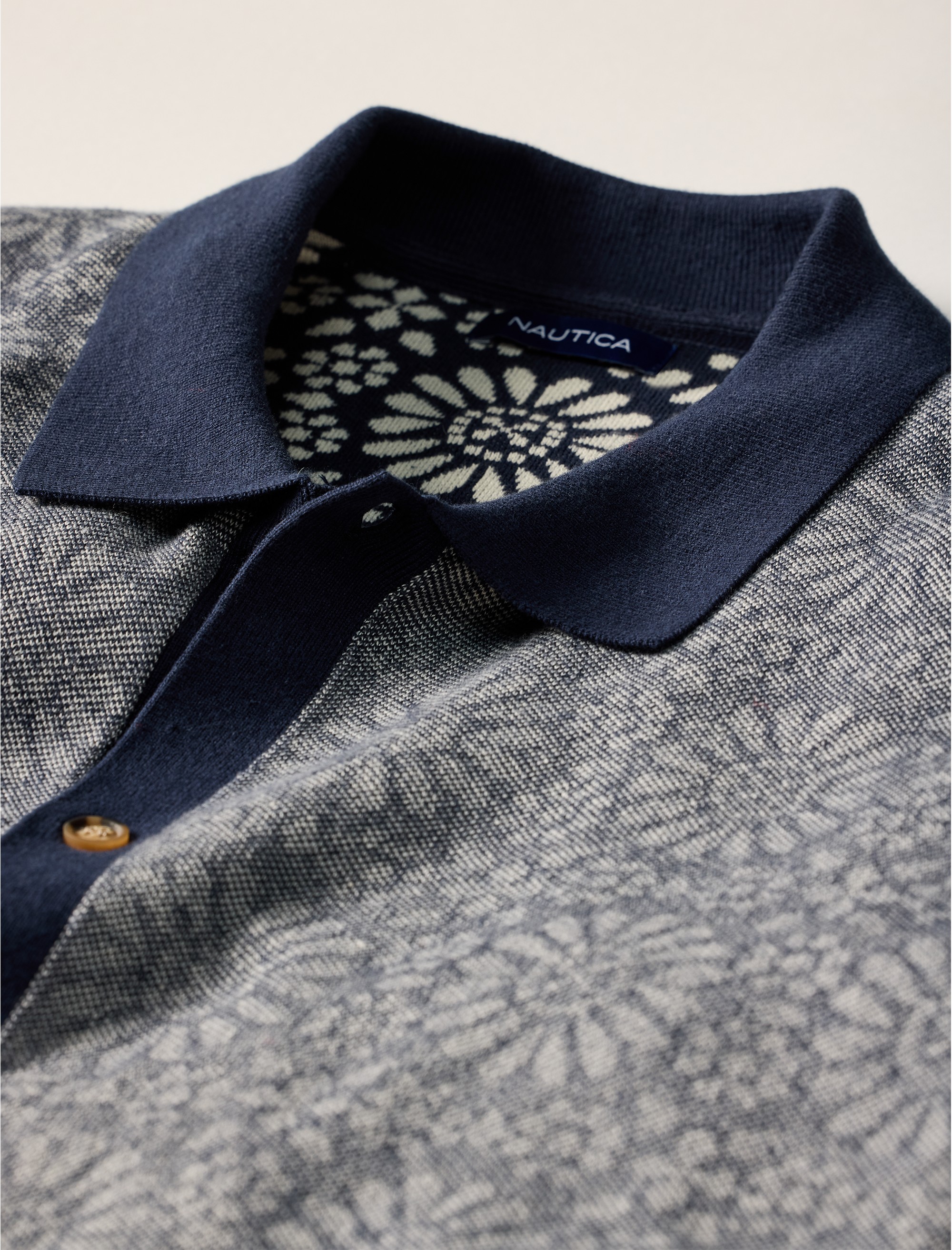 Jacquard Button-Front Sweater Polo Shirt - thumbnail 4