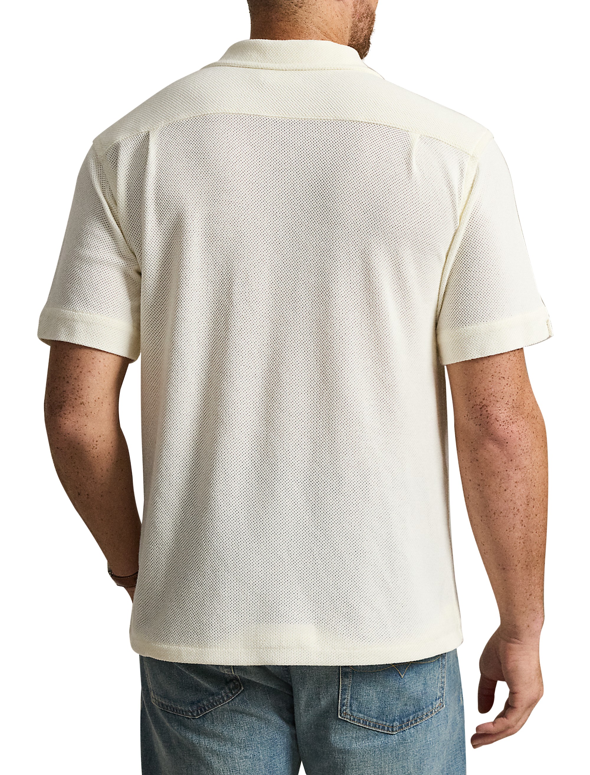 Pointelle Button-Down Polo Shirt - thumbnail 3