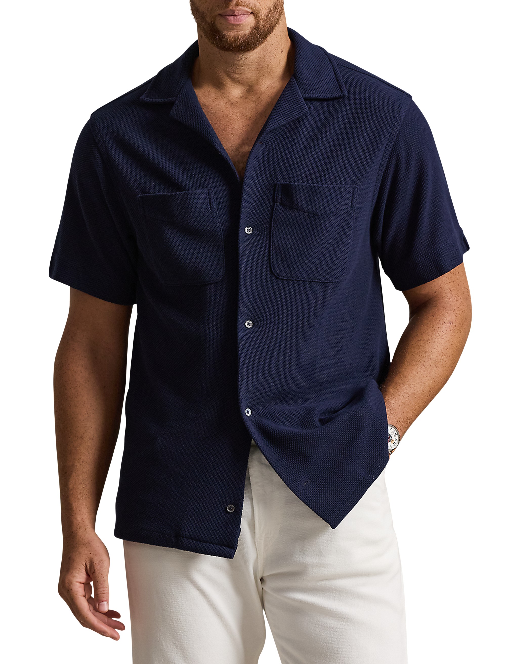 Pointelle Button-Down Polo Shirt - thumbnail 5