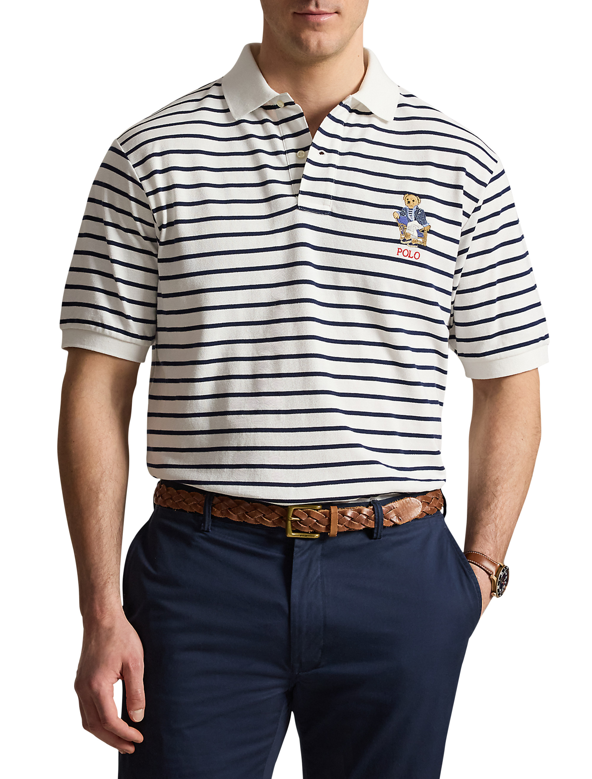 Big + Tall | Polo Ralph Lauren Newport Bear Striped Polo Shirt | DXL