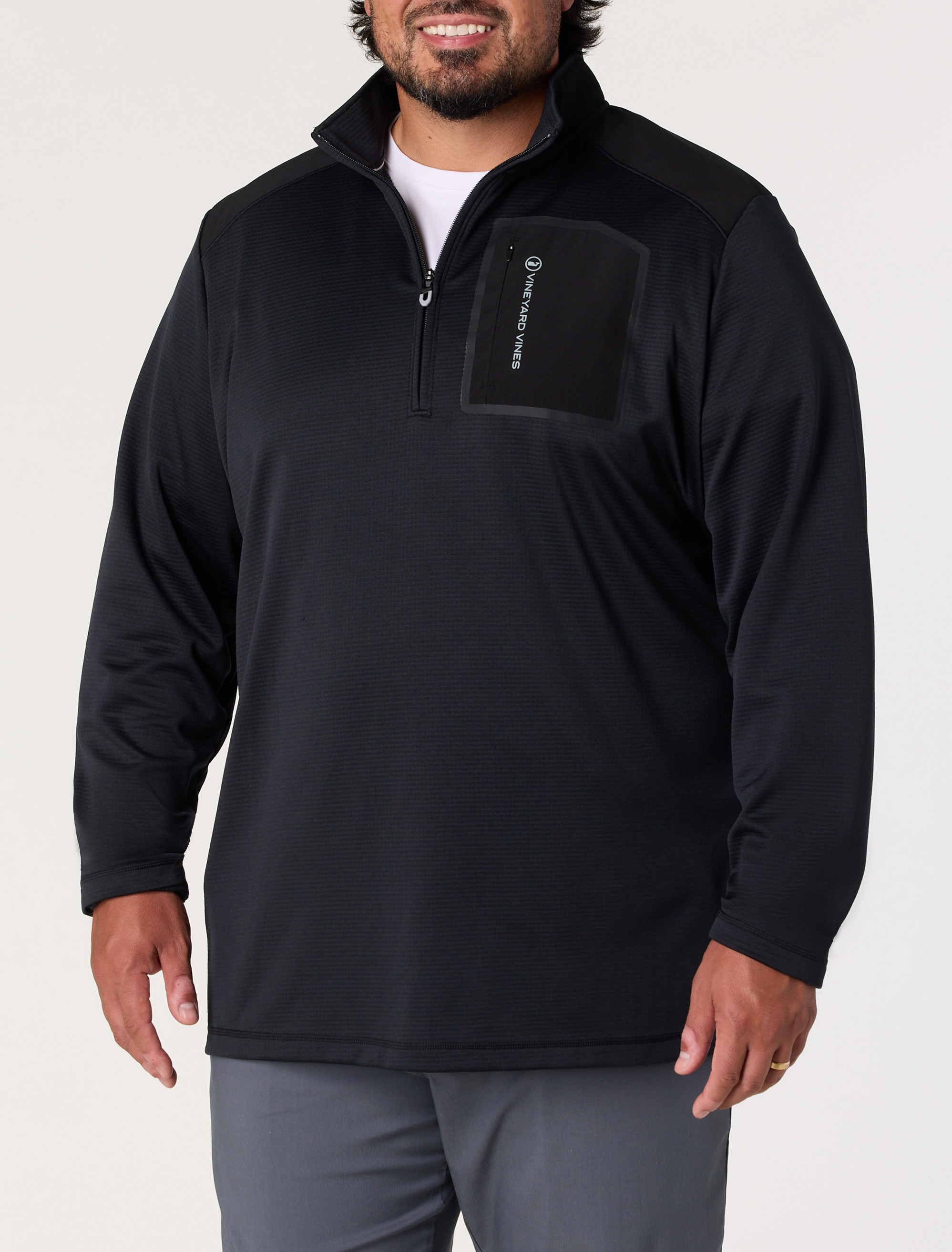 Grid Patterned 1/4-Zip Tech Pullover