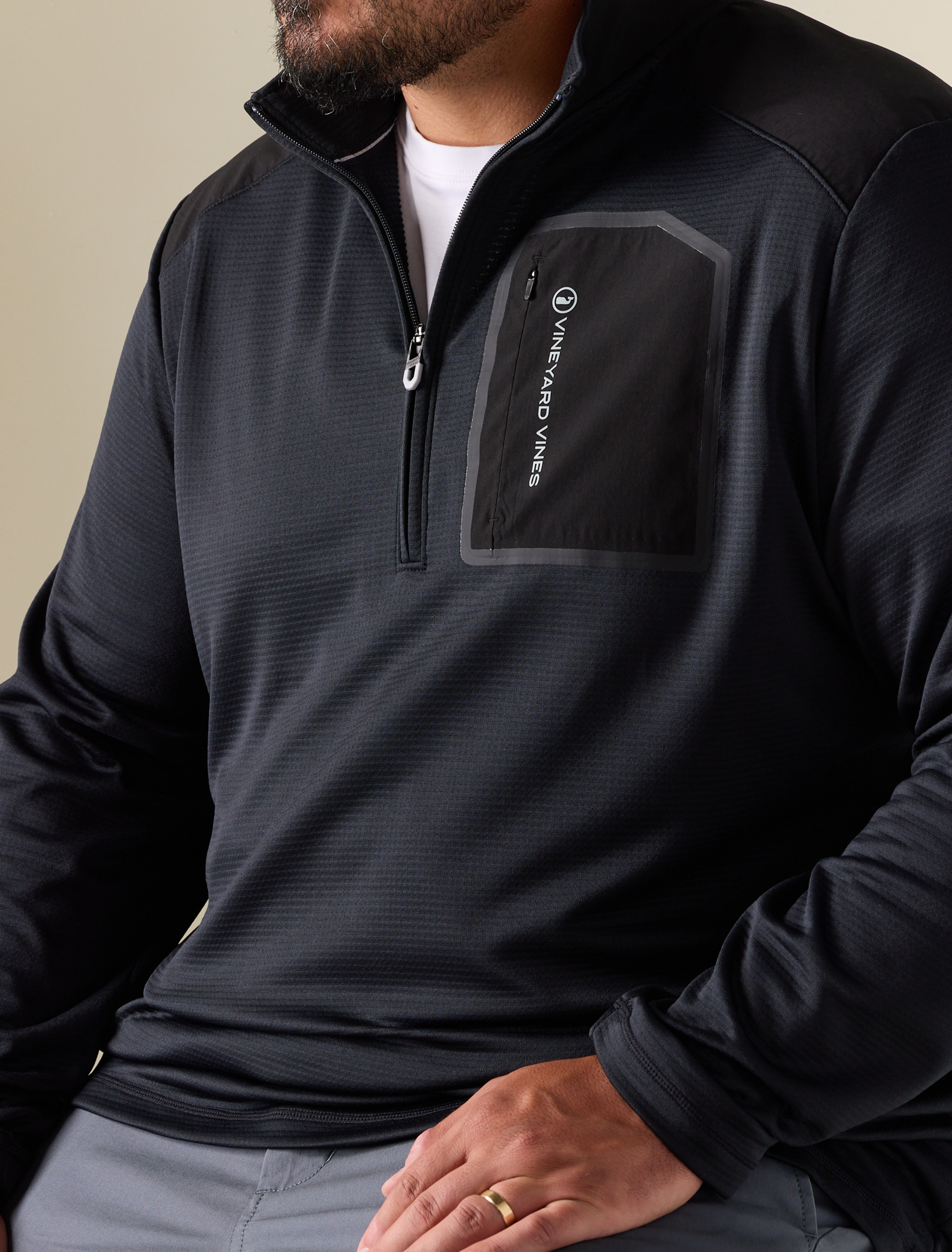 Grid Patterned 1/4-Zip Tech Pullover