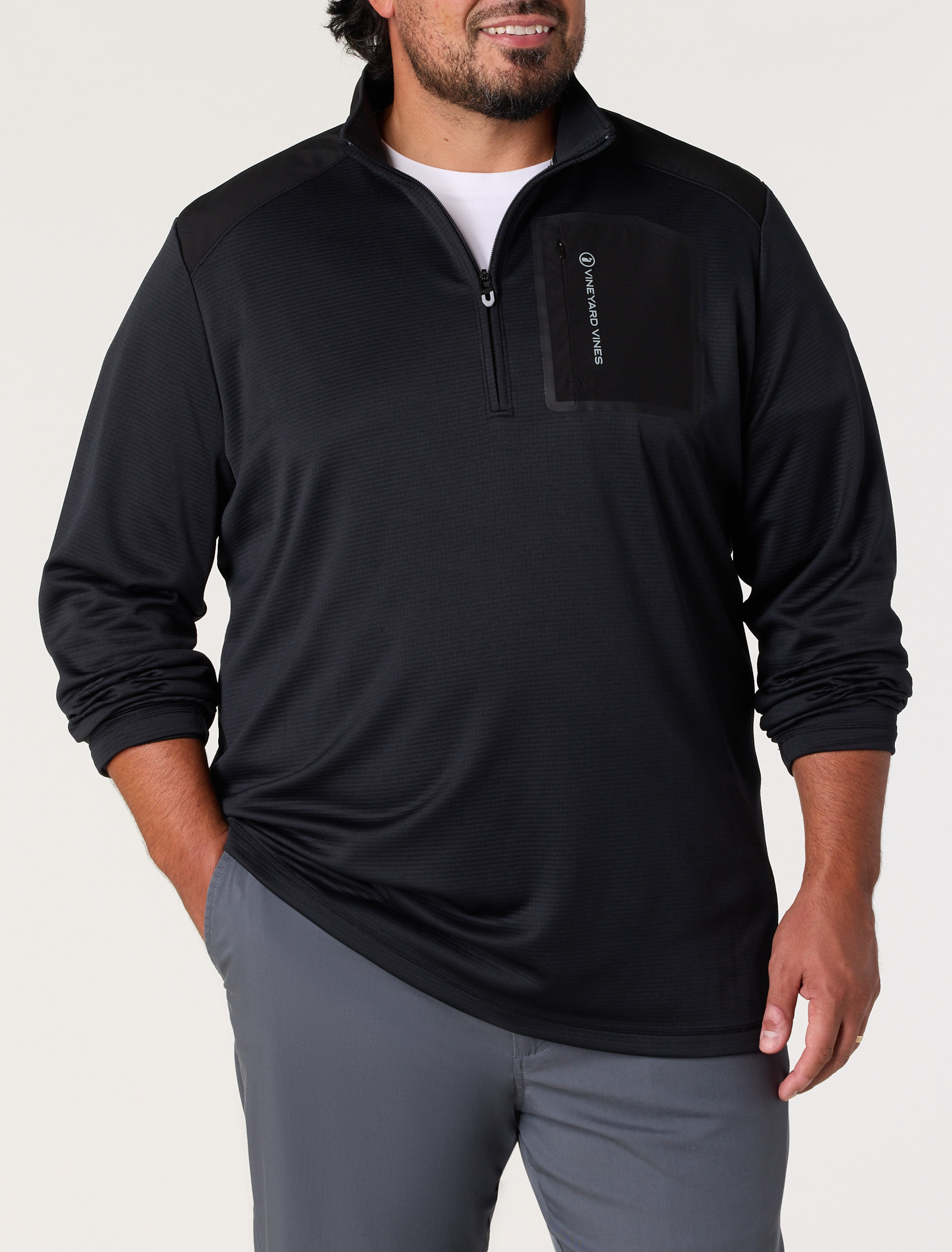 Grid Patterned 1/4-Zip Tech Pullover
