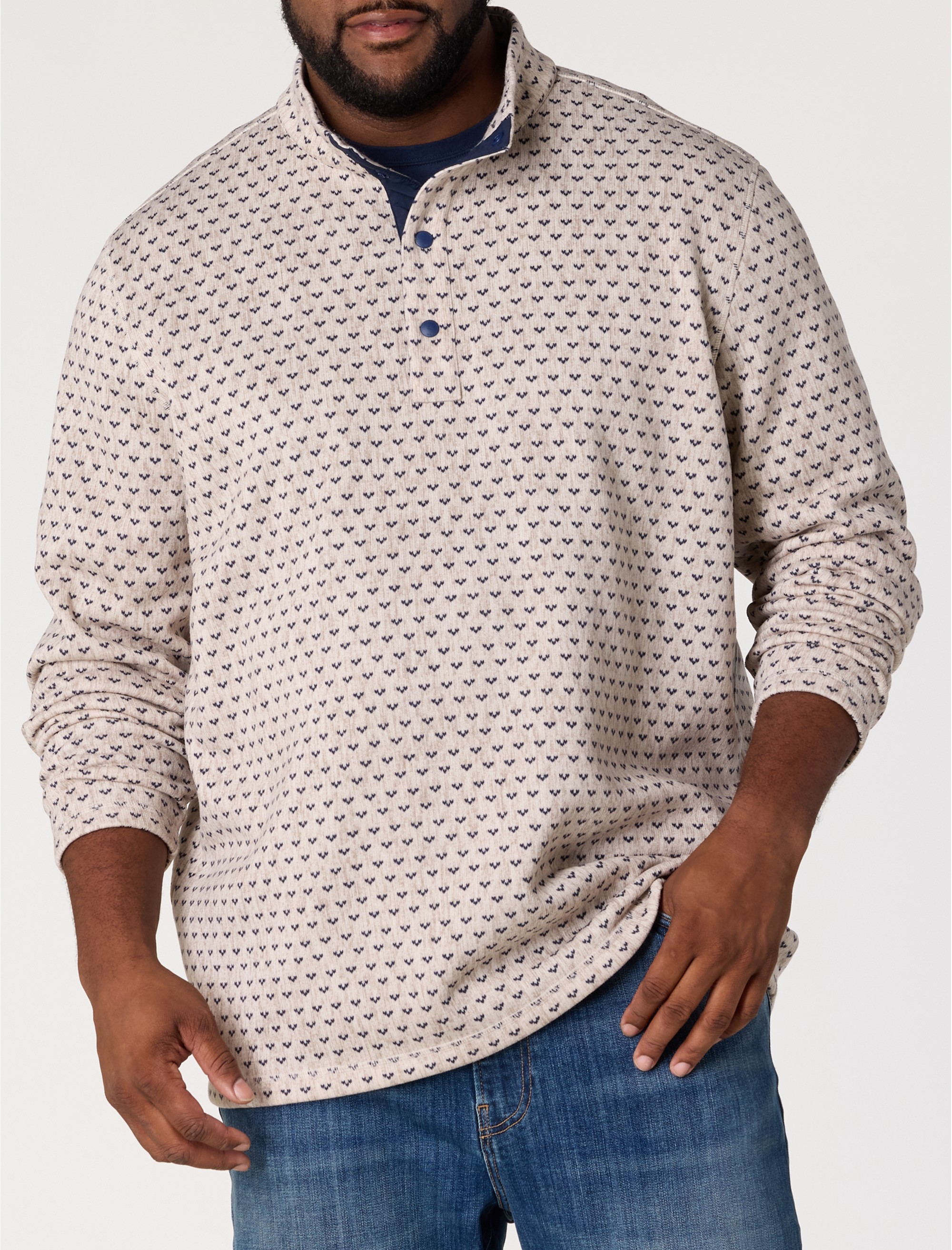 Ticking Pattern Mockneck Pullover