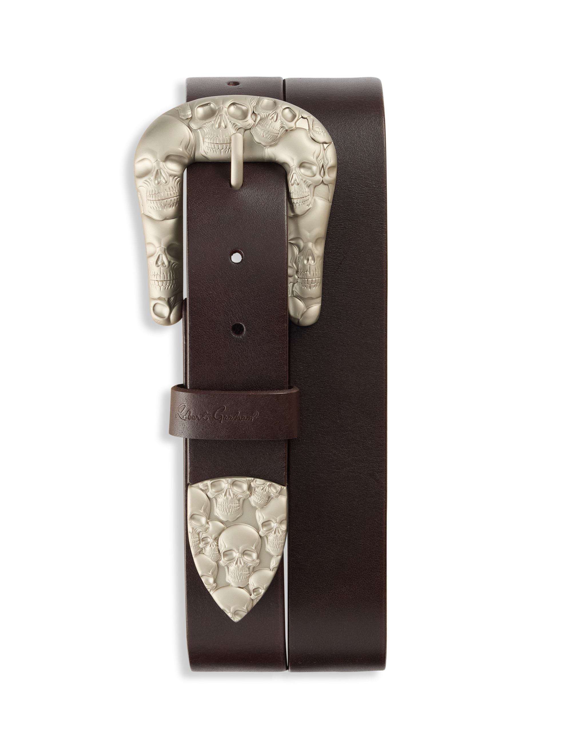 Big & Tall Men's Skull Leather Belt - Brown - Size 46/48