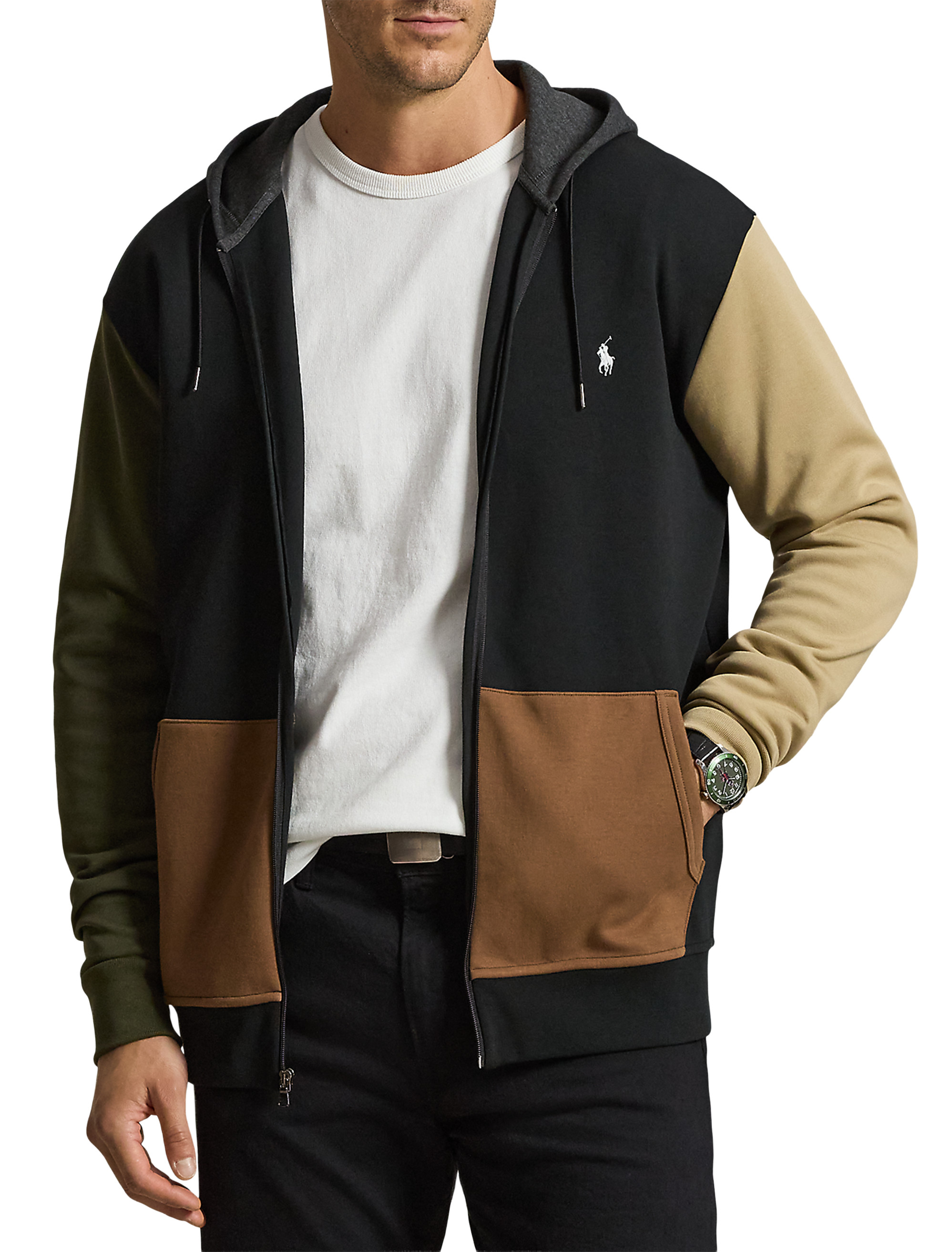 Double-Knit Colorblocked Zip-Front Hoodie