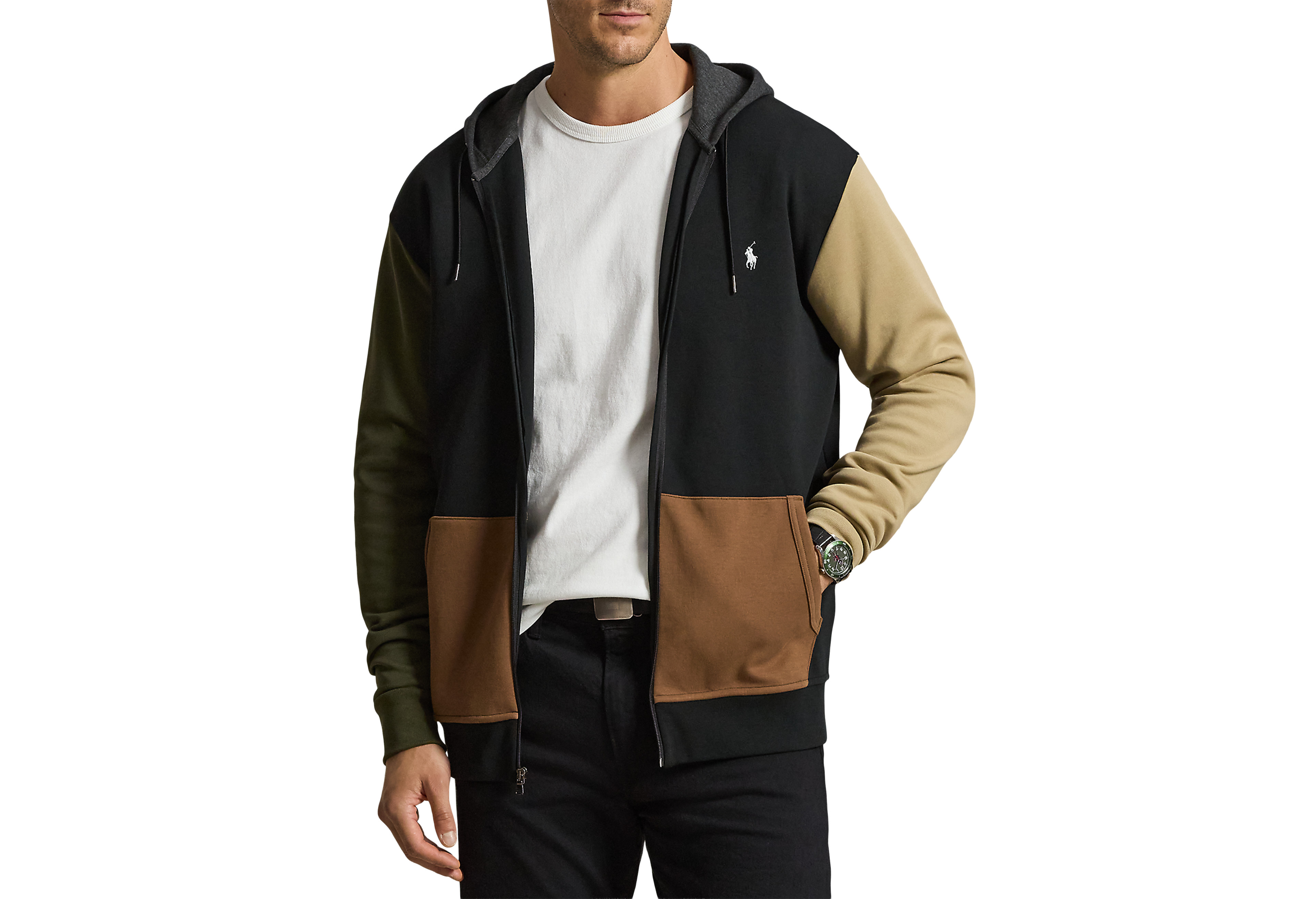 Double-Knit Colorblocked Zip-Front Hoodie