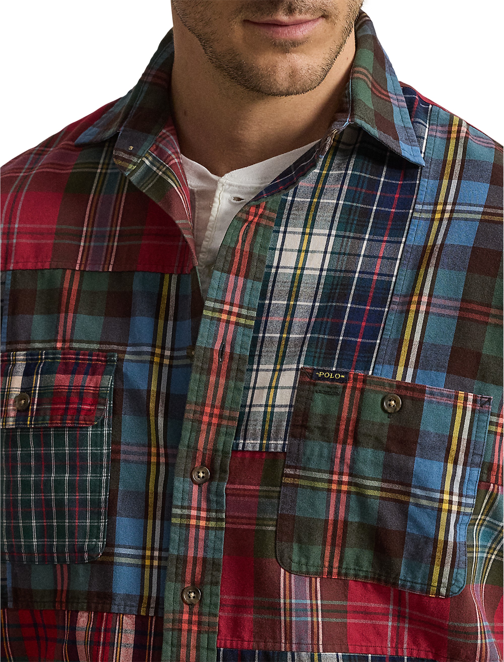 Brushed Oxford Patchwork Tartan Sport Shirt - thumbnail 4