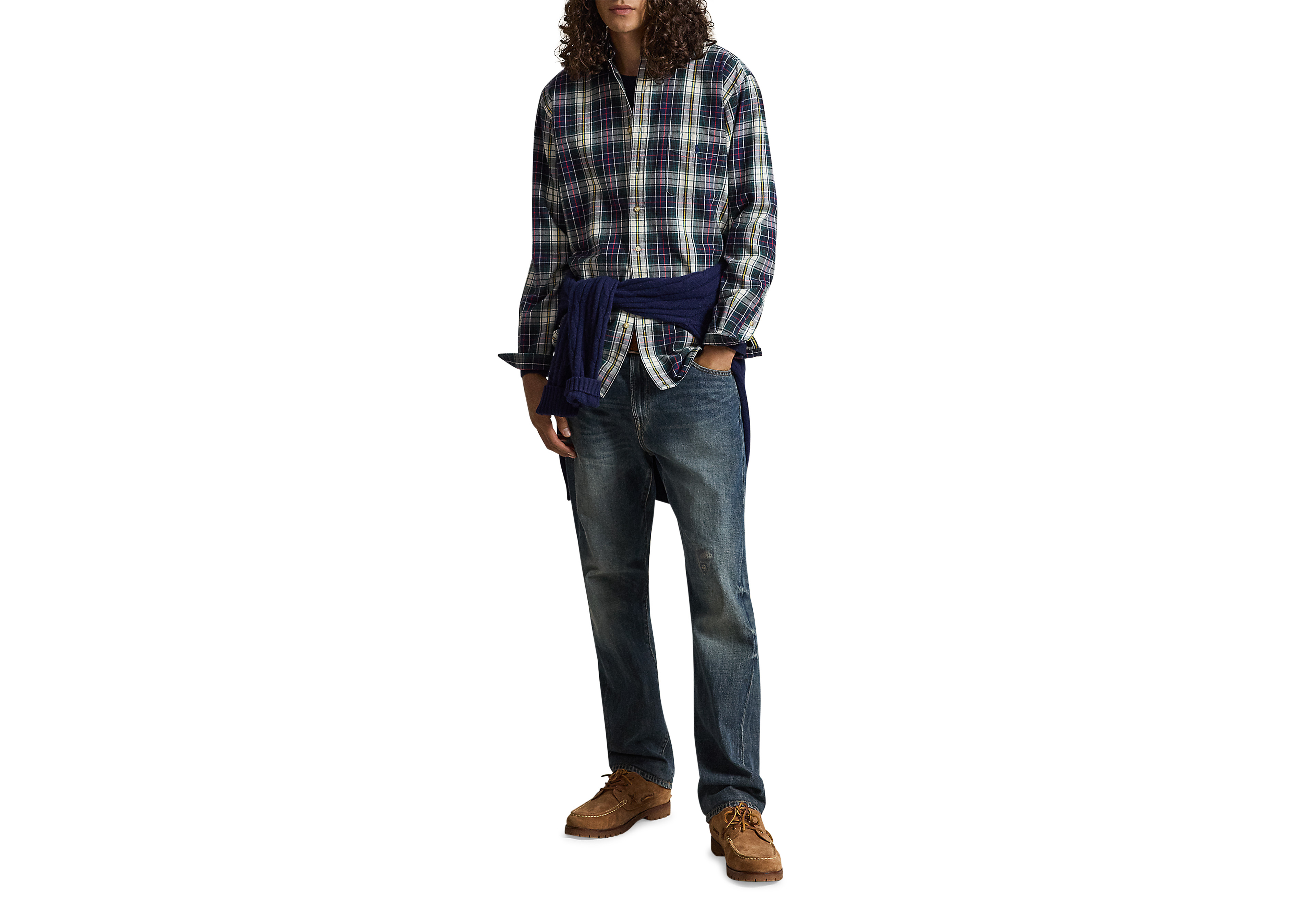 Brushed Plaid Multi Oxford Sport Shirt