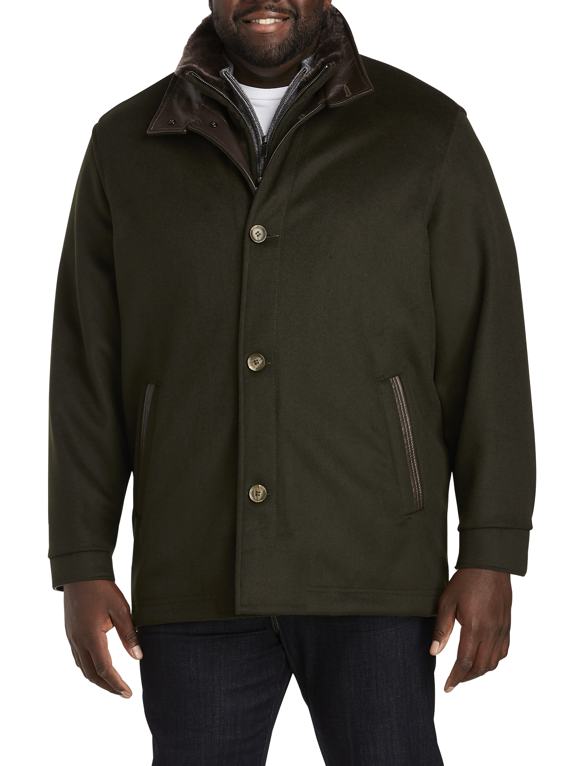 Wool/Cashmere Coat with Leather Trim