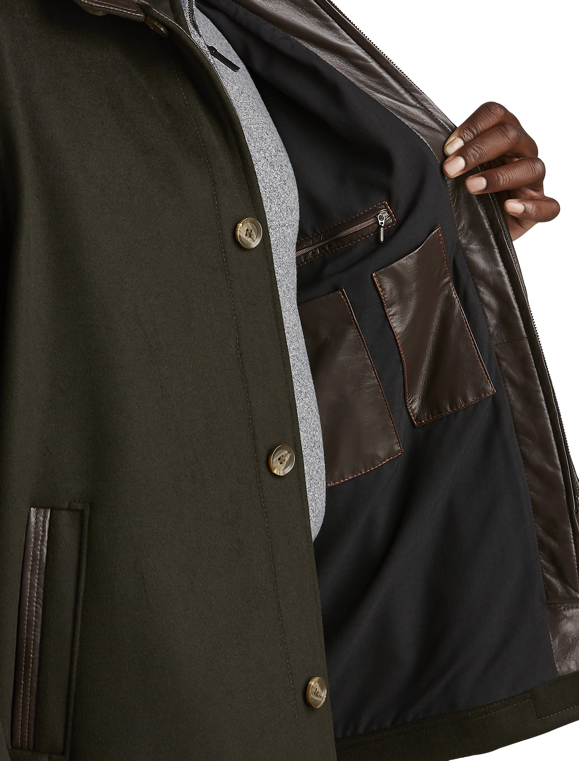 Wool/Cashmere Coat with Leather Trim